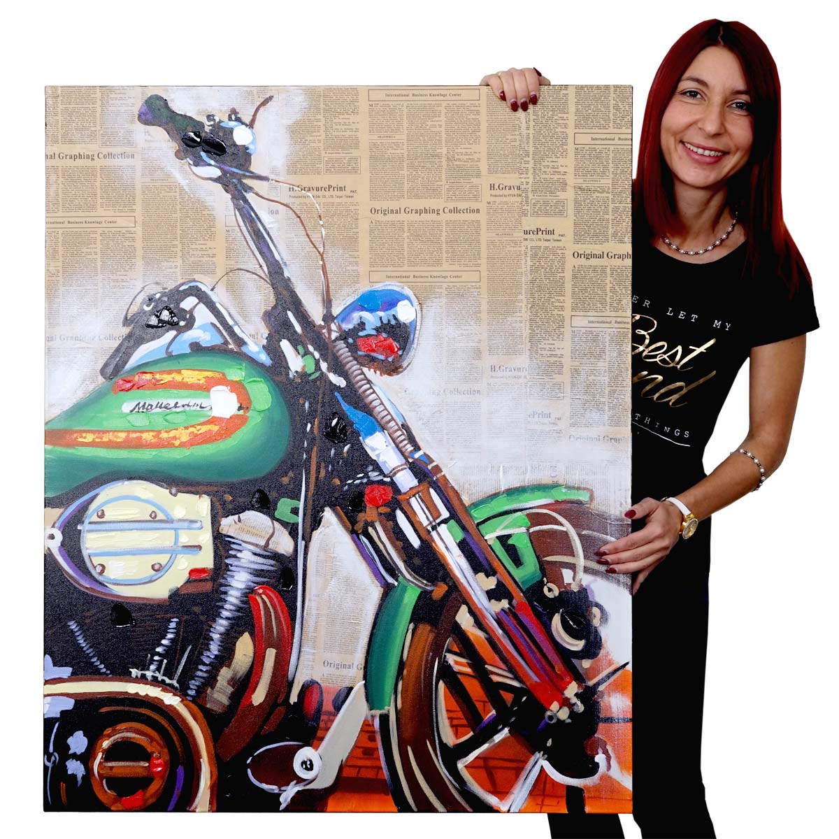 Wandbild Motorrad, 100% handgemaltes &Ouml;lgem&auml;lde Gem&auml;lde XL, 80x100cm - Bild 1