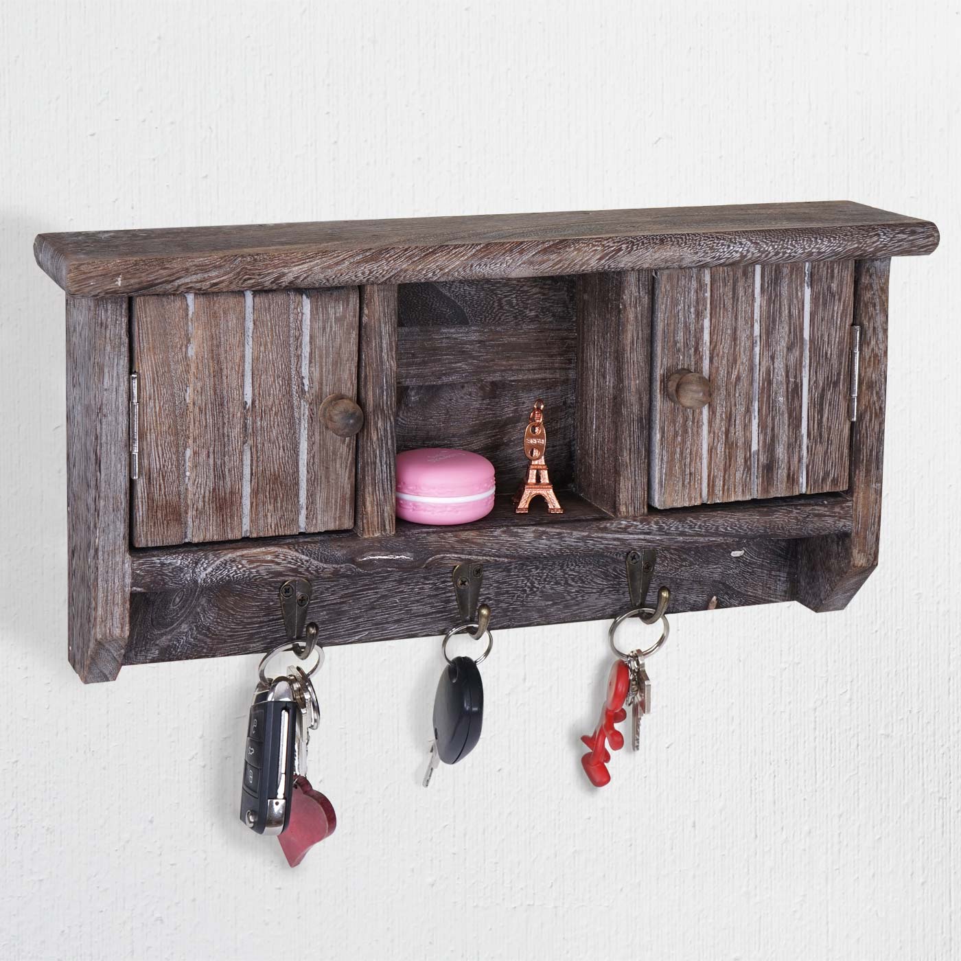 Schl&uuml;sselbrett MCW-A48, Schl&uuml;sselkasten Schl&uuml;sselboard mit T&uuml;ren, Massiv-Holz MVG-zertifiziert ~ shabby braun - Bild 1