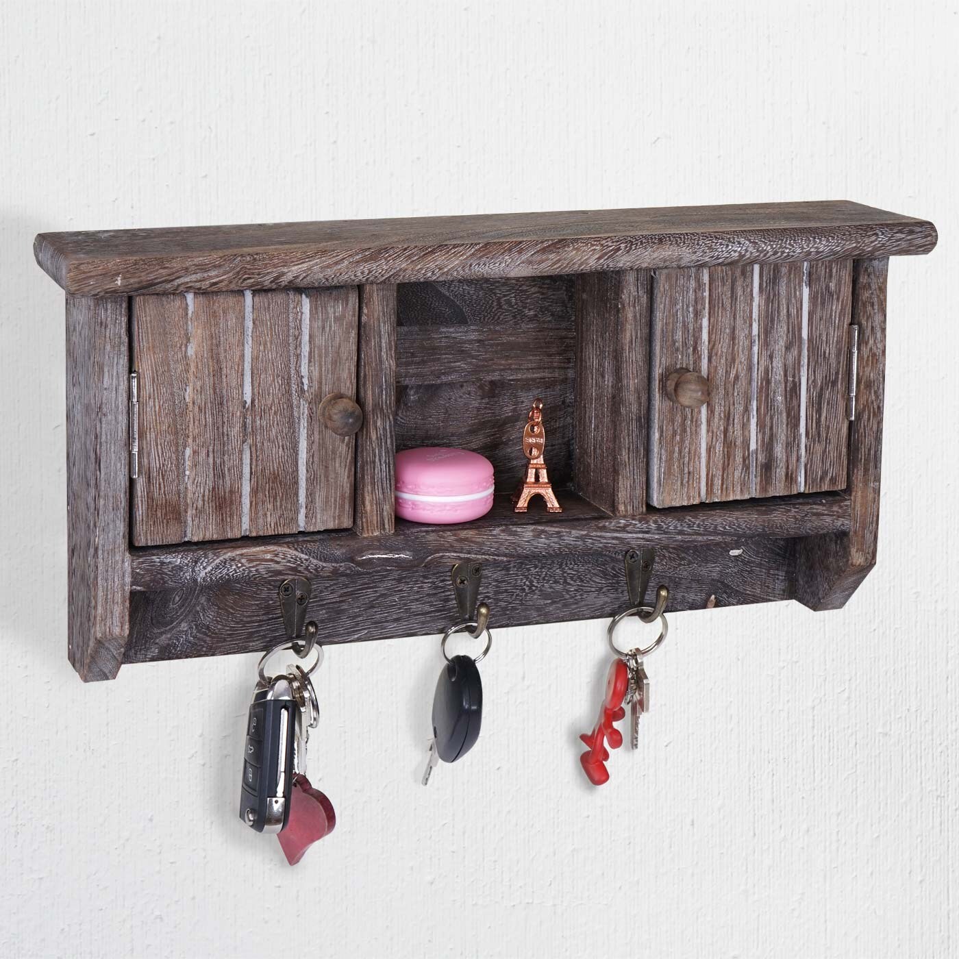 Schlüsselbrett MCW-A48, Schlüsselkasten Schlüsselboard mit Türen, Massiv-Holz MVG-zertifiziert ~ shabby braun