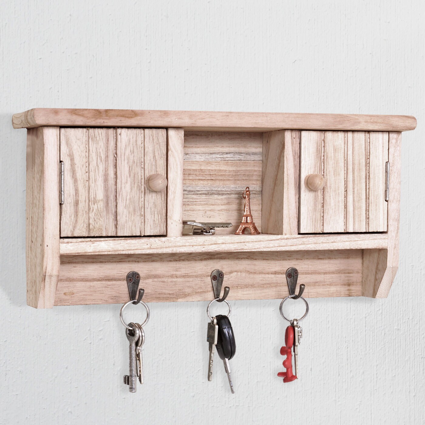 Schlüsselbrett MCW-A48, Schlüsselkasten Schlüsselboard mit Türen, Massiv-Holz MVG-zertifiziert ~ natur