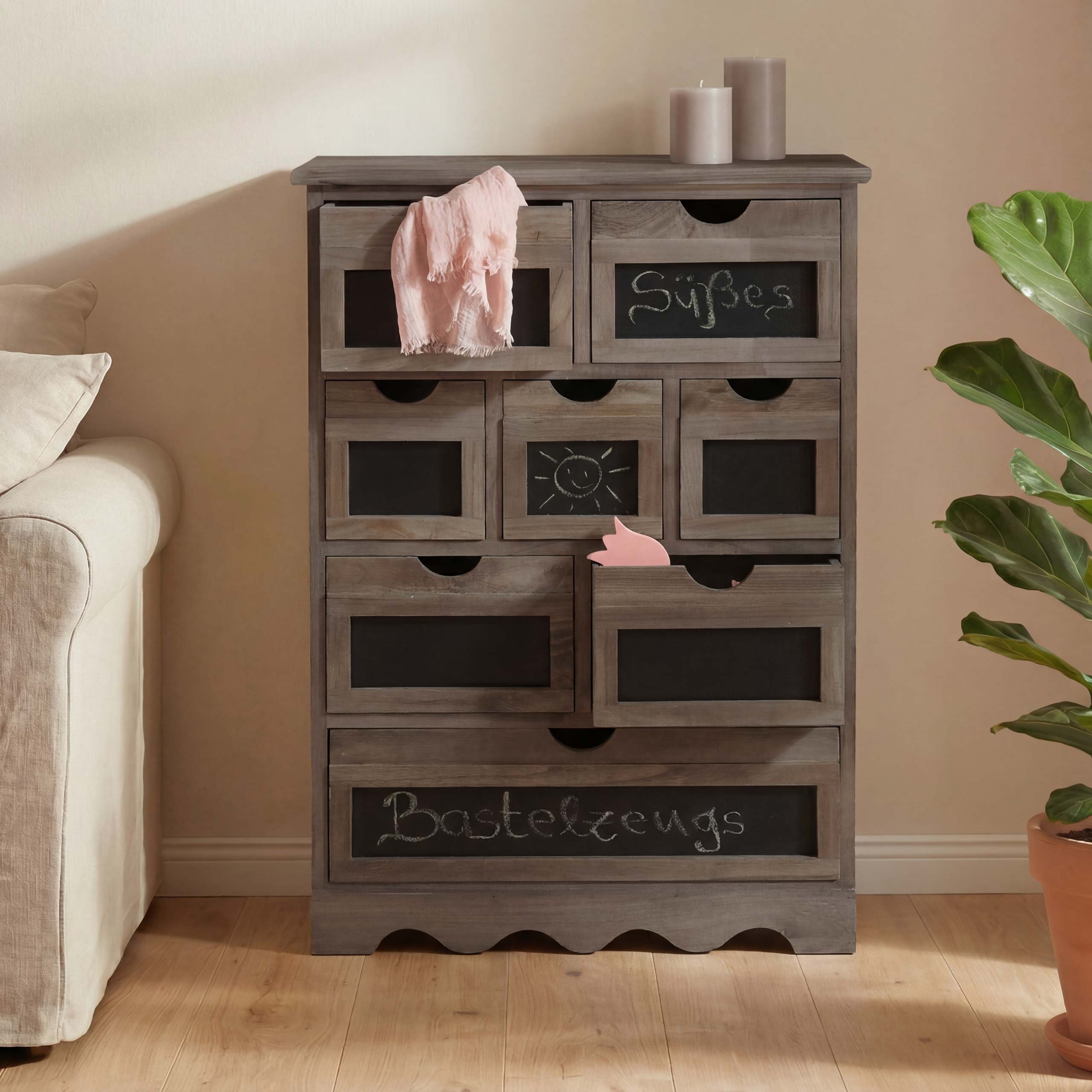 Kommode Venlo, Schubladenschrank mit Tafel, Shabby-Look Vintage MVG-zertifiziert 87x60x30cm ~ braun - Bild 1