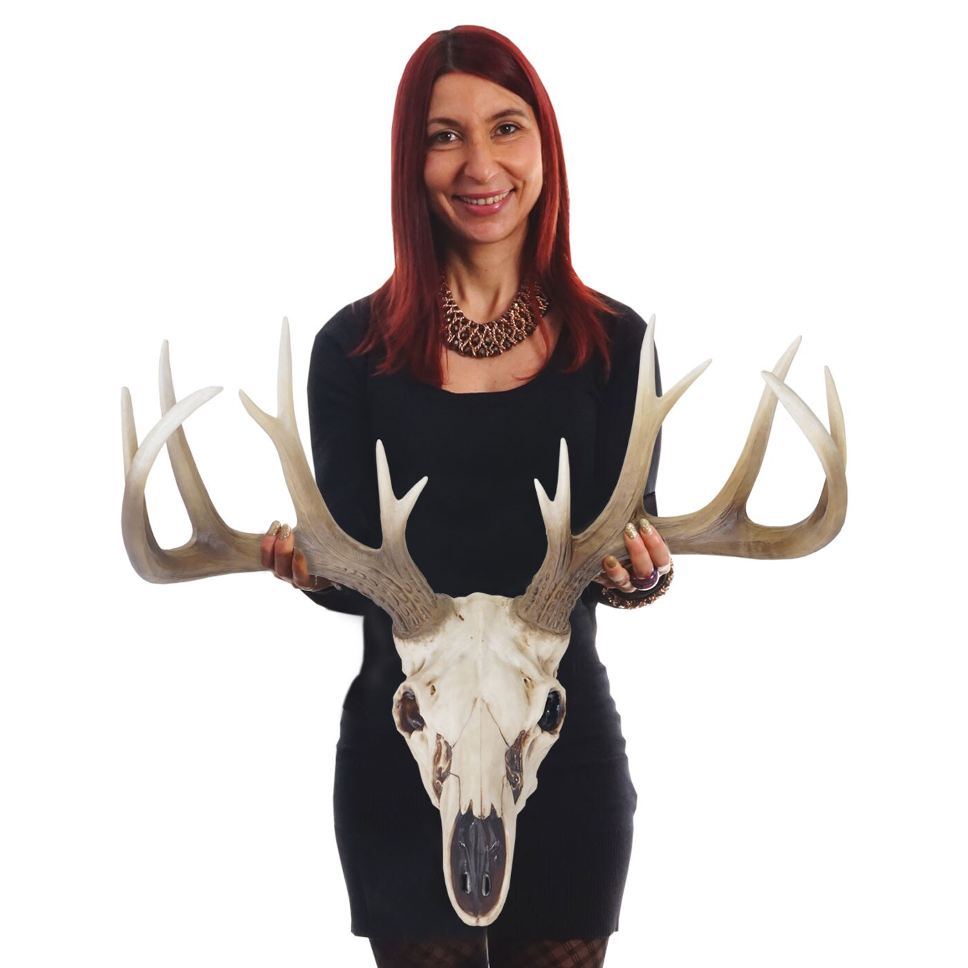 Deko Skull 58cm, Polyresin Hirschgeweih Kopf Trophäe, In-/Outdoor