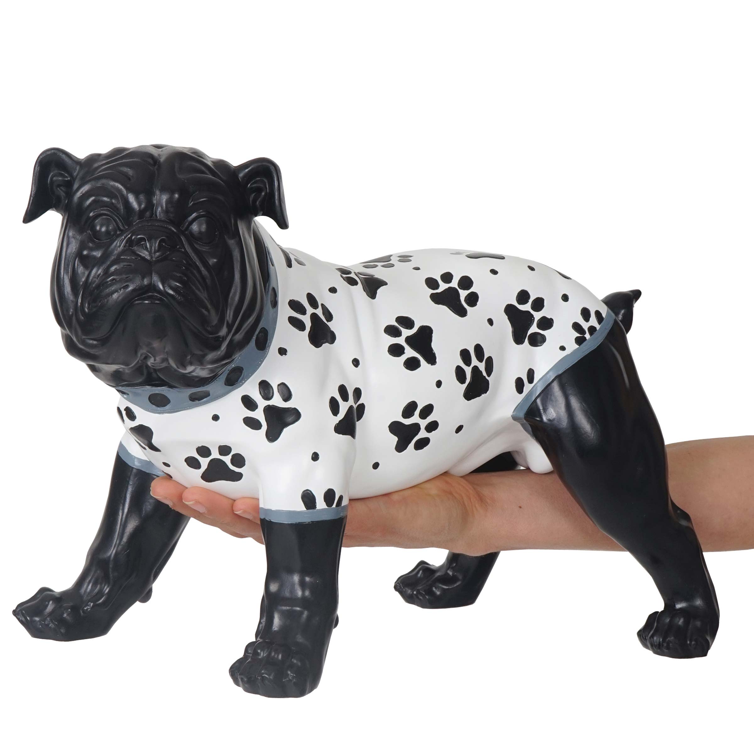 Deko Figur Hund 24cm, Polyresin Bulldogge Skulptur Hund, handbemalt mit J&auml;ckchen - Bild 1