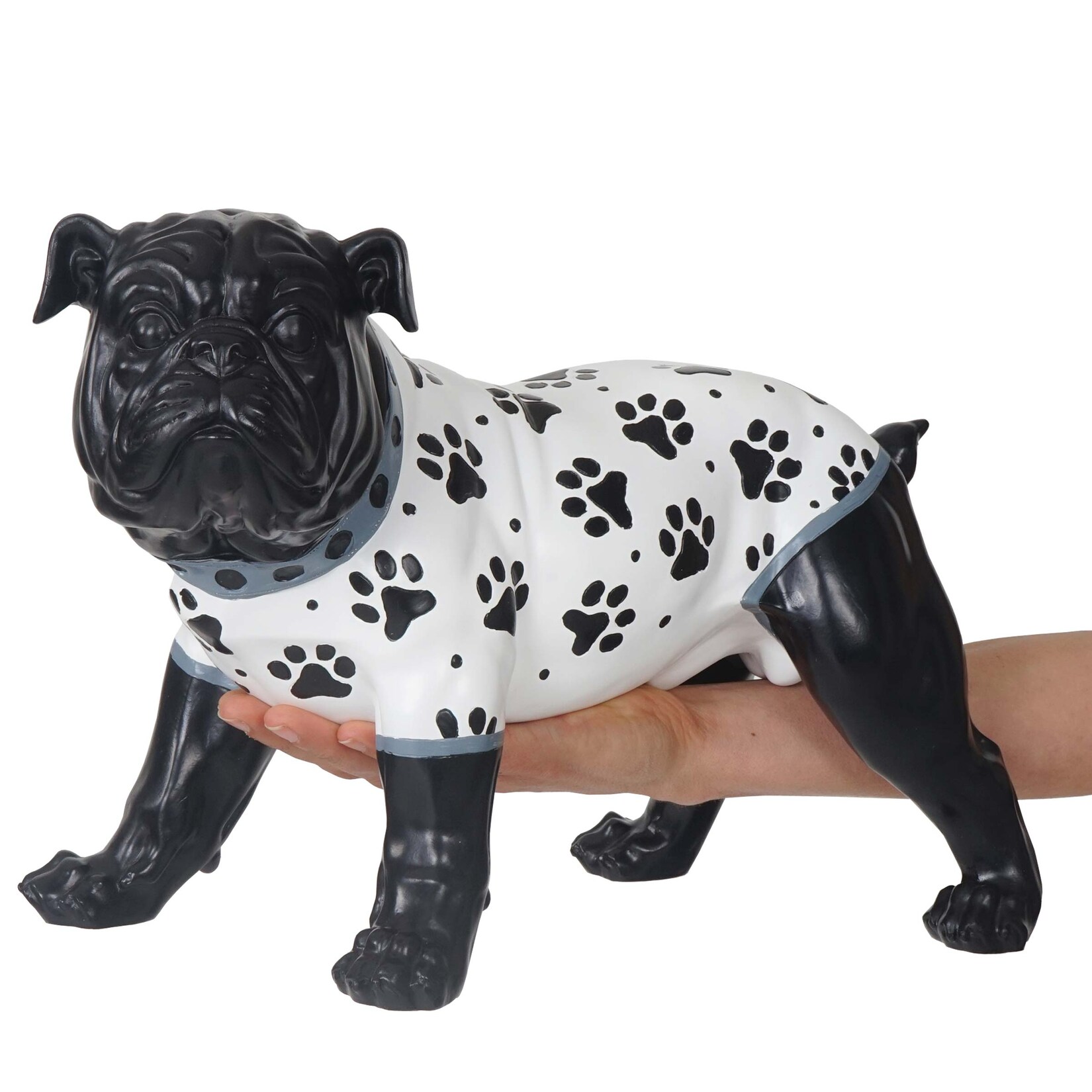Deko Figur Hund 24cm, Polyresin Bulldogge Skulptur Hund, handbemalt mit Jäckchen | 04057651128931