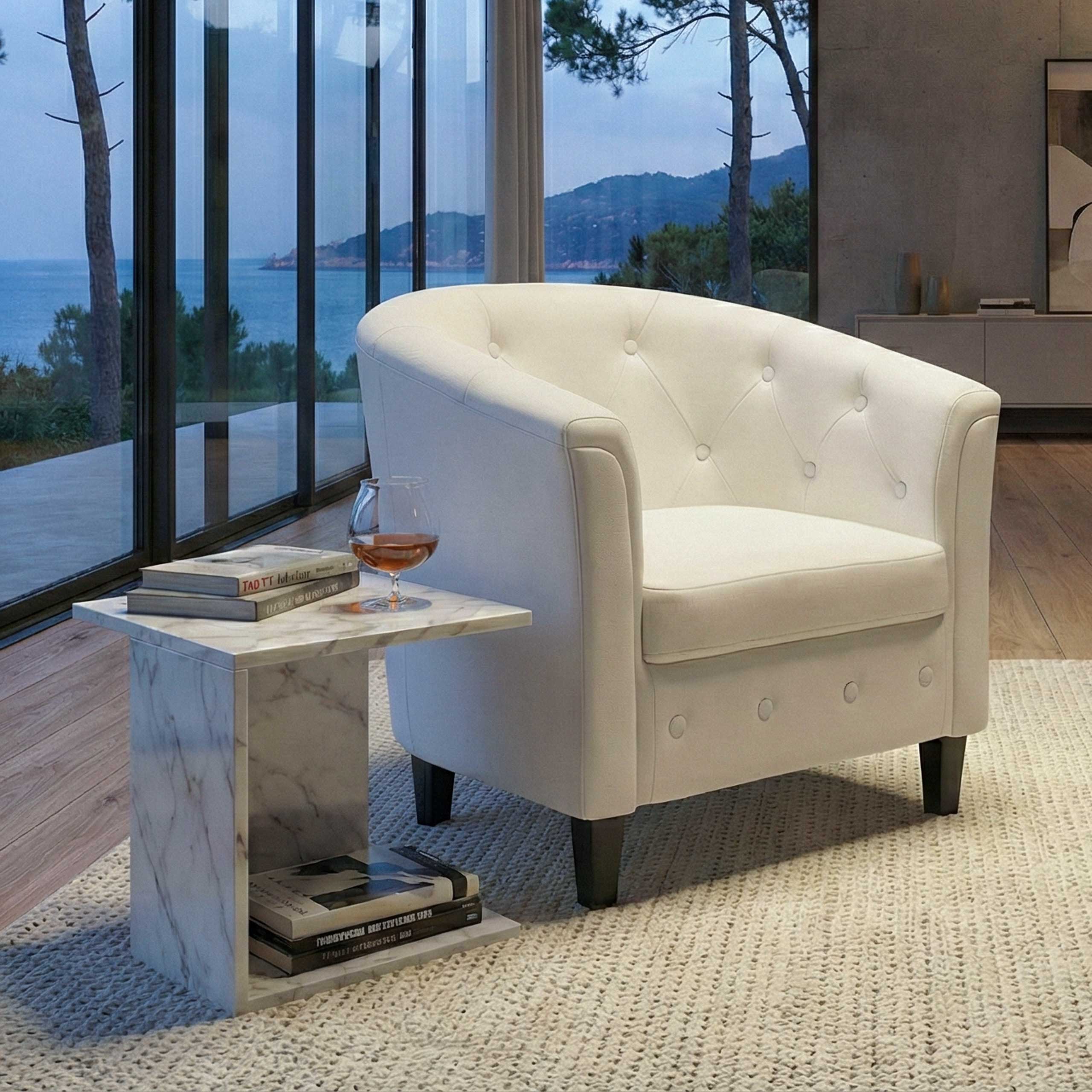 Sessel Stafford T810, Loungesessel Clubsessel, Chesterfield-Look, Kunstleder ~ Wei&szlig; - Bild 1