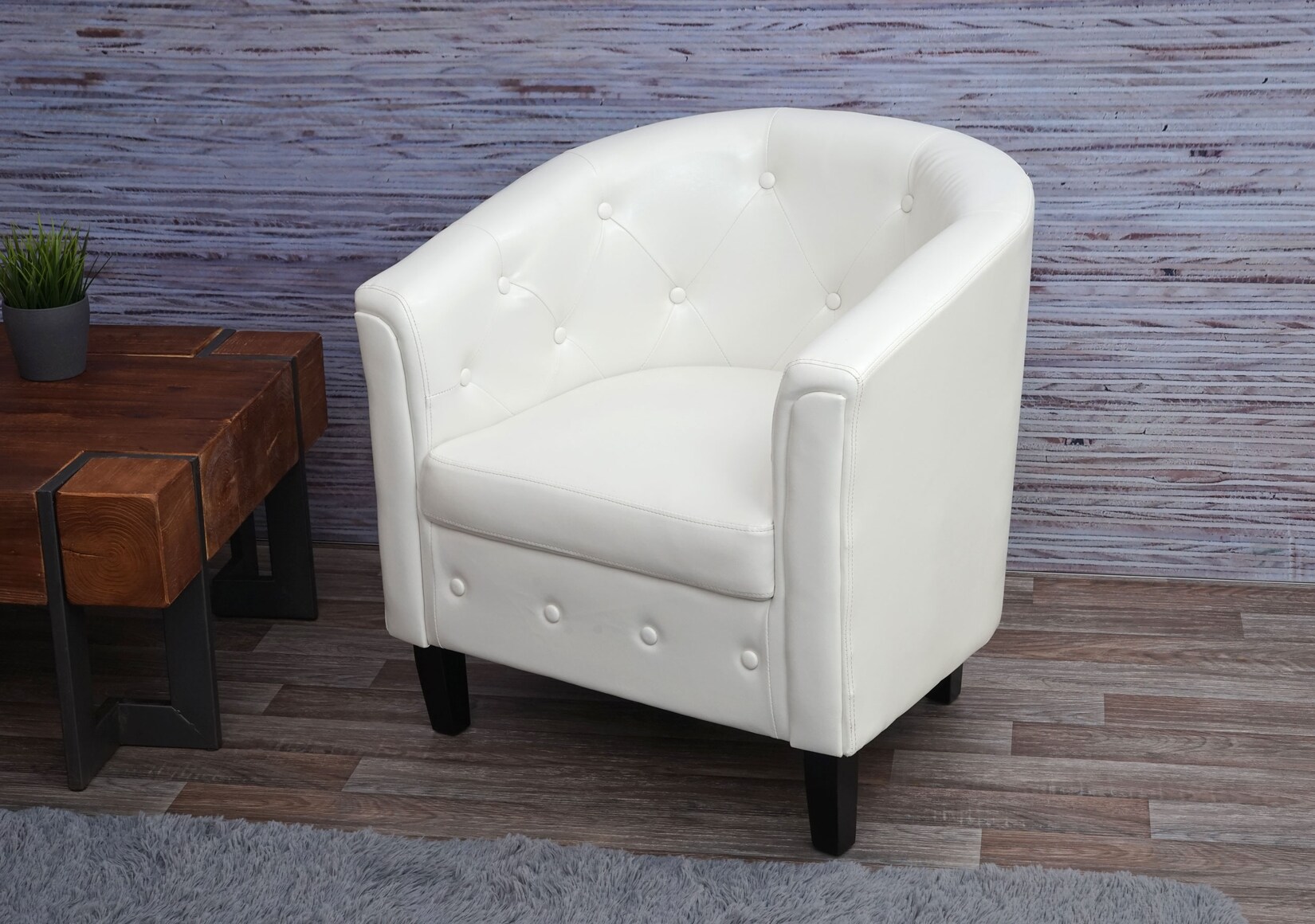 Sessel Stafford T810, Loungesessel Clubsessel, Chesterfield-Look, Kunstleder ~ Weiß | 04057651409993