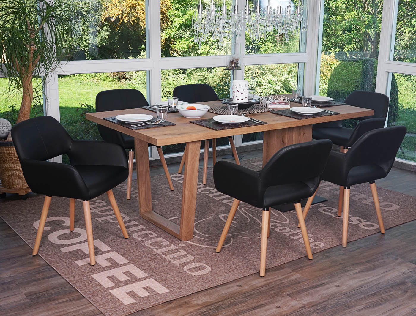 6er-Set Esszimmerstuhl MCW-A50 II, Stuhl K&uuml;chenstuhl, Retro 50er Jahre Design ~ Kunstleder, schwarz, helle Beine - Bild 1