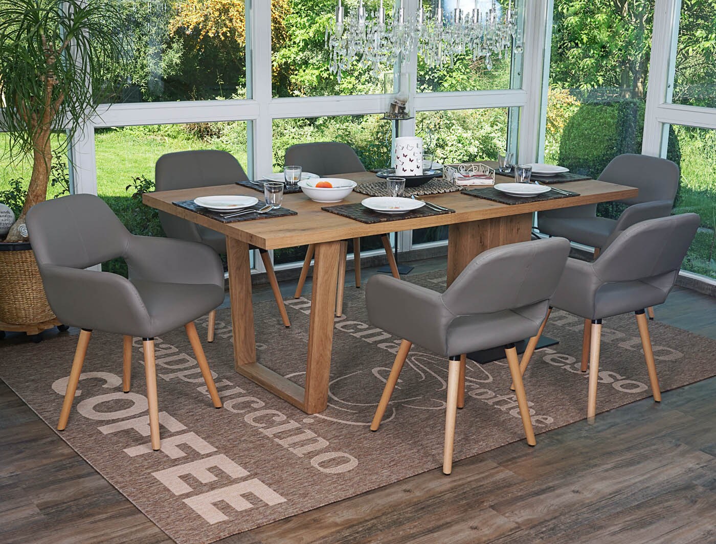 6er-Set Esszimmerstuhl MCW-A50 II, Stuhl Küchenstuhl, Retro 50er Jahre Design ~ Kunstleder, taupe-grau, helle Beine