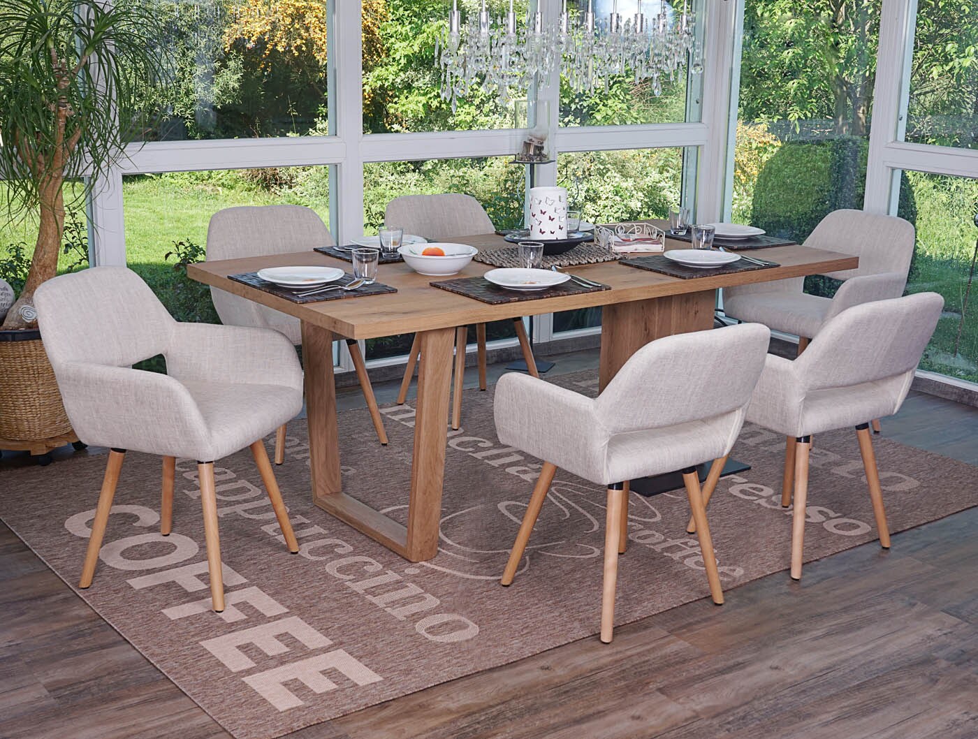 6er-Set Esszimmerstuhl MCW-A50 II, Stuhl Küchenstuhl, Retro 50er Jahre Design ~ Textil, creme/grau, helle Beine