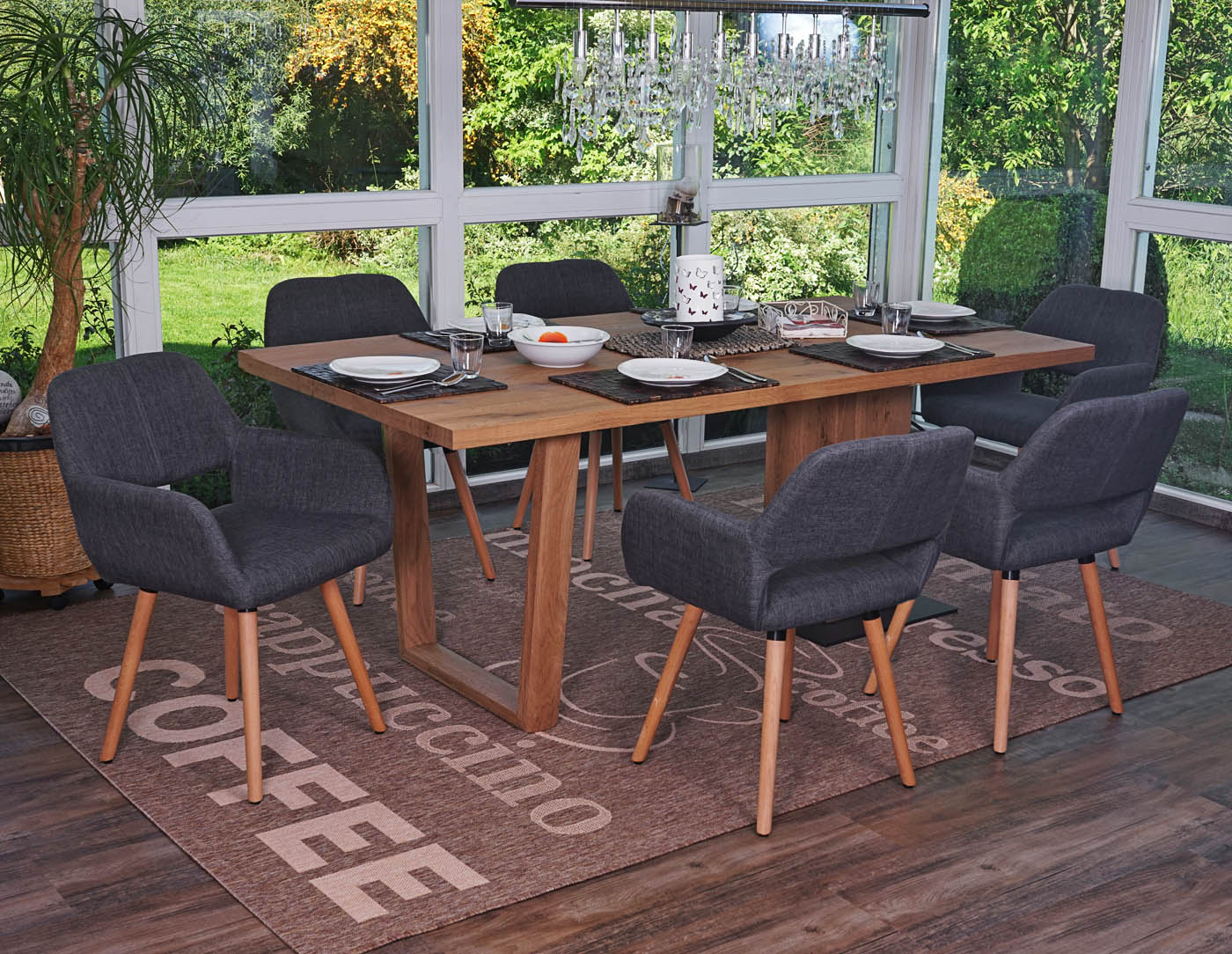 6er-Set Esszimmerstuhl MCW-A50 II, Stuhl K&uuml;chenstuhl, Retro 50er Jahre Design ~ Textil, grau, helle Beine - Bild 1