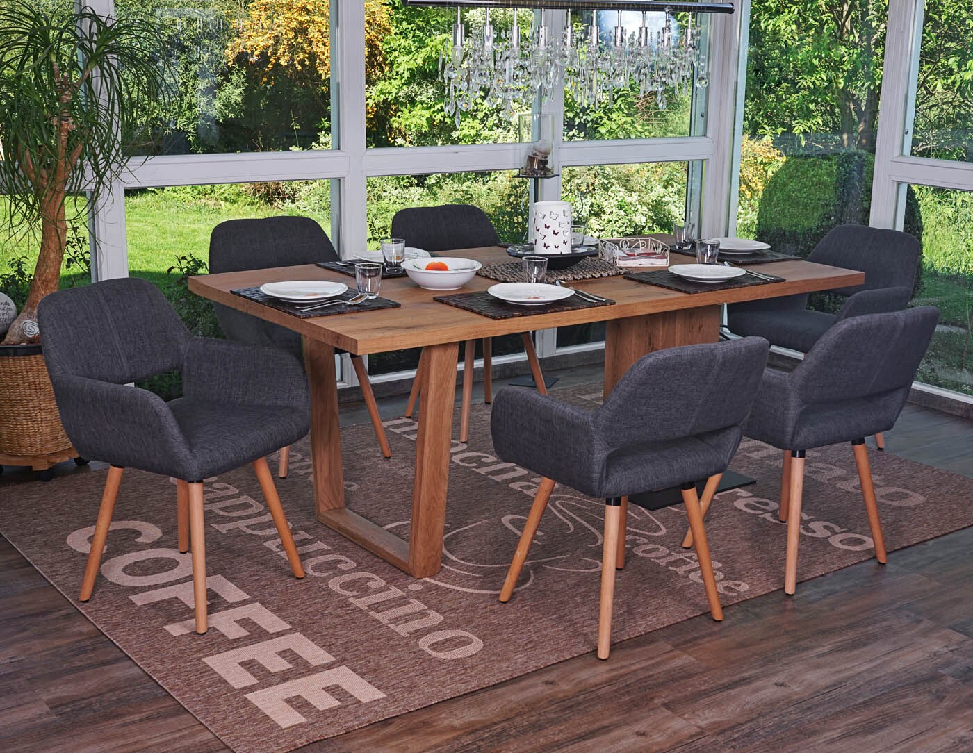 6er-Set Esszimmerstuhl MCW-A50 II, Stuhl Küchenstuhl, Retro 50er Jahre Design ~ Textil, grau, helle Beine