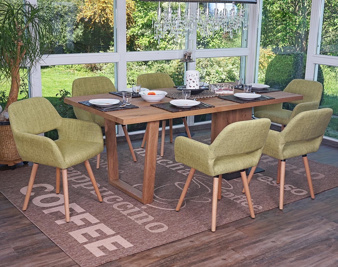 6er-Set Esszimmerstuhl MCW-A50 II, Stuhl Küchenstuhl, Retro 50er Jahre Design ~ Textil, hellgrün, helle Beine