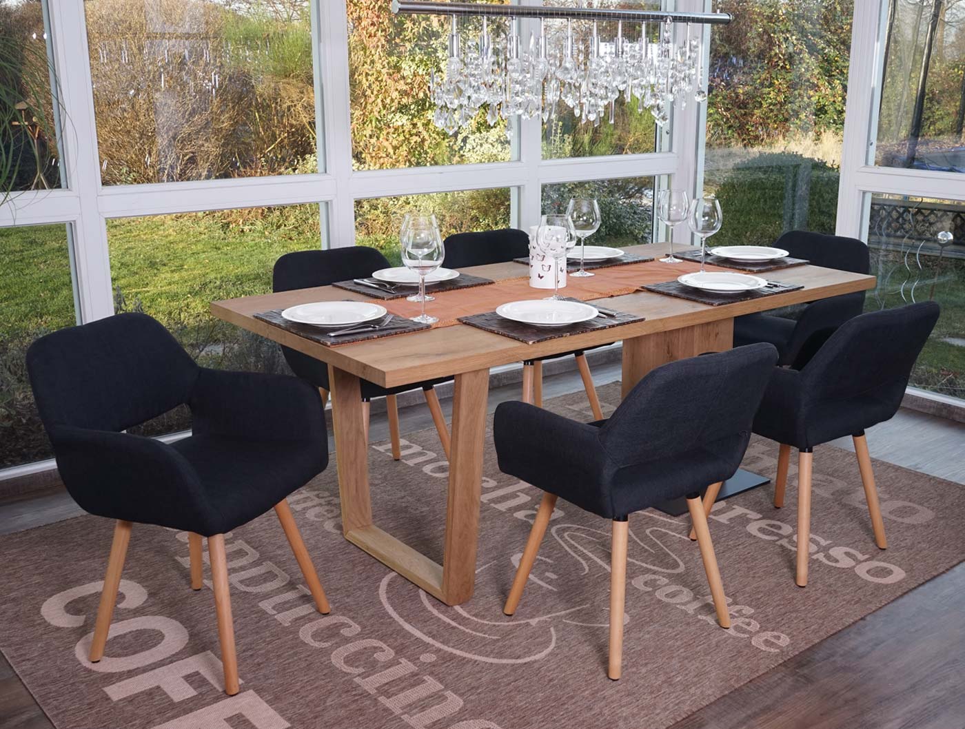 6er-Set Esszimmerstuhl MCW-A50 II, Stuhl K&uuml;chenstuhl, Retro 50er Jahre Design ~ Textil, schwarz-grau, helle Beine - Bild 1