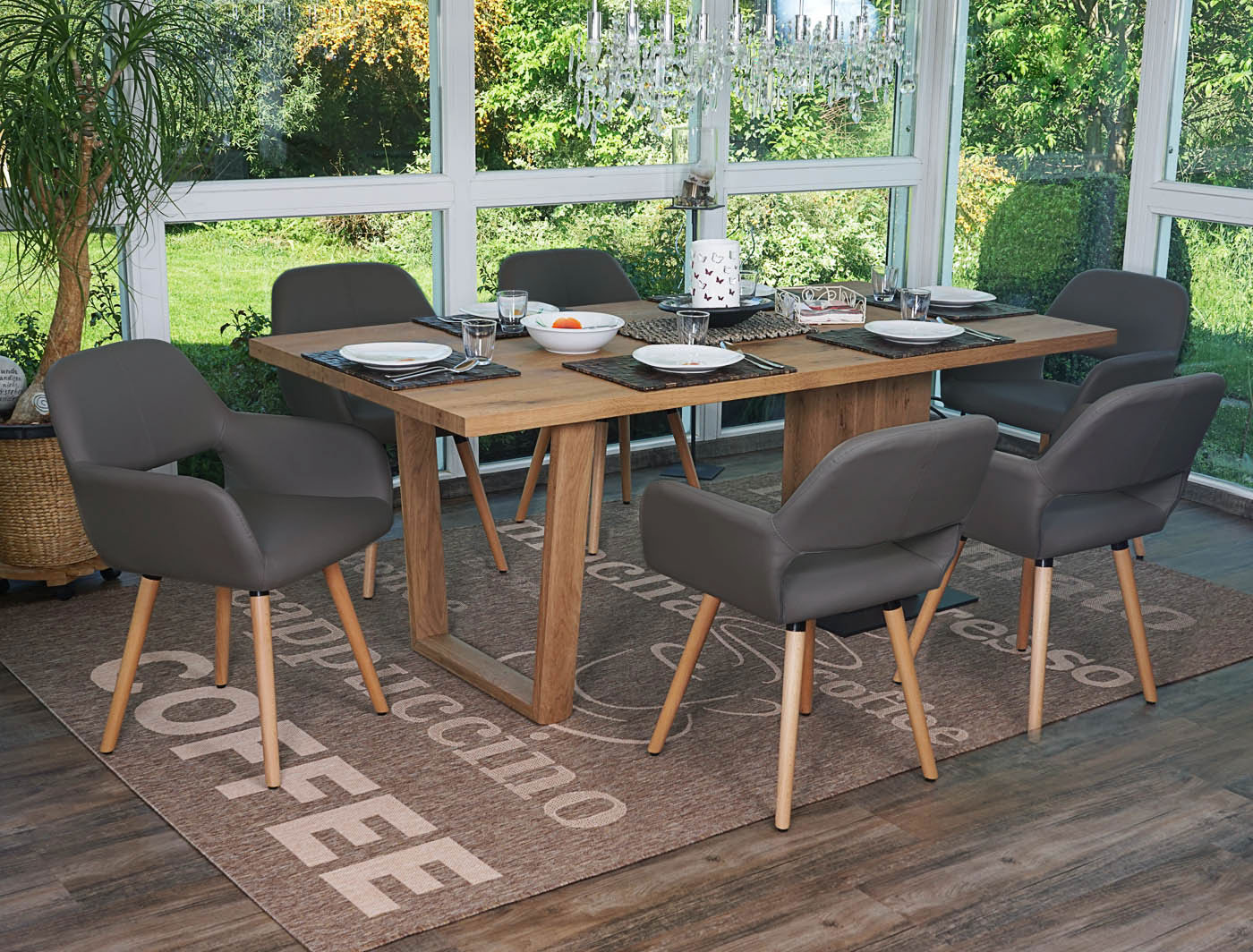 6er-Set Esszimmerstuhl MCW-A50 II, Stuhl K&uuml;chenstuhl, Retro 50er Jahre Design ~ Kunstleder, grau, helle Beine - Bild 1