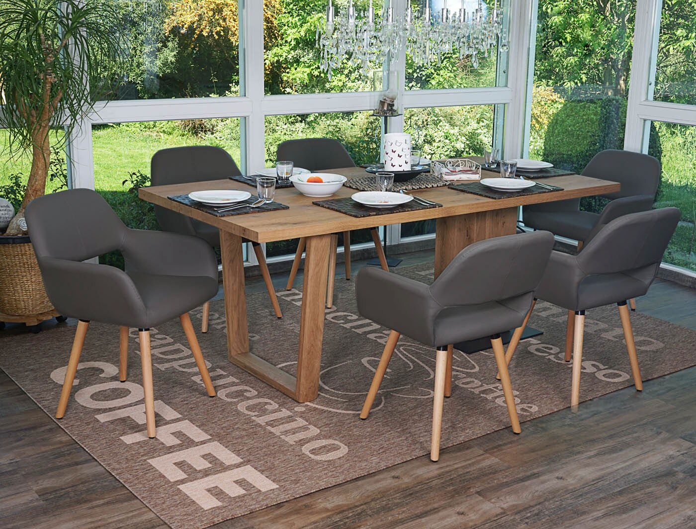 6er-Set Esszimmerstuhl MCW-A50 II, Stuhl Küchenstuhl, Retro 50er Jahre Design ~ Kunstleder, grau, helle Beine