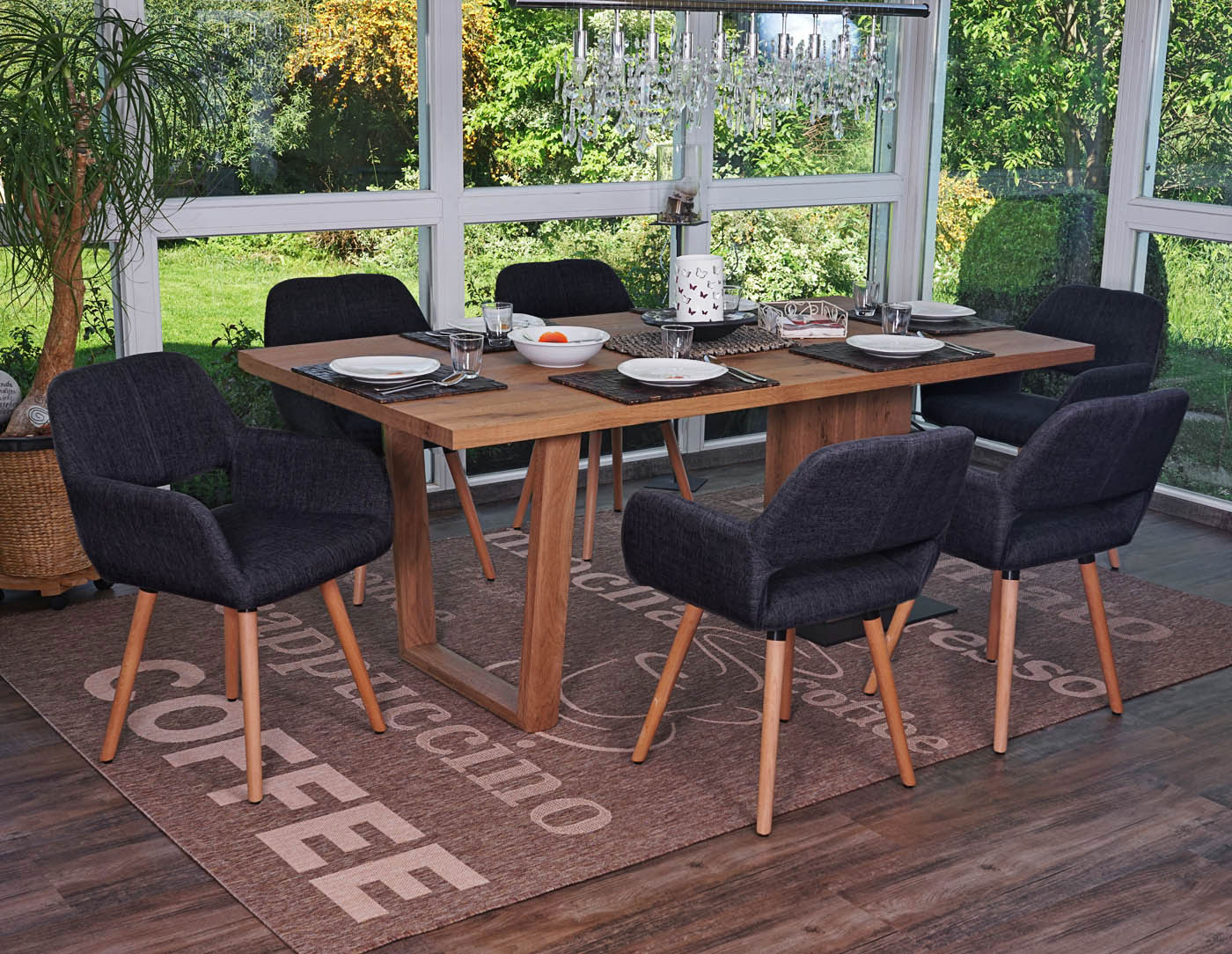 6er-Set Esszimmerstuhl MCW-A50 II, Stuhl K&uuml;chenstuhl, Retro 50er Jahre Design ~ Textil, dunkelgrau, helle Beine - Bild 1