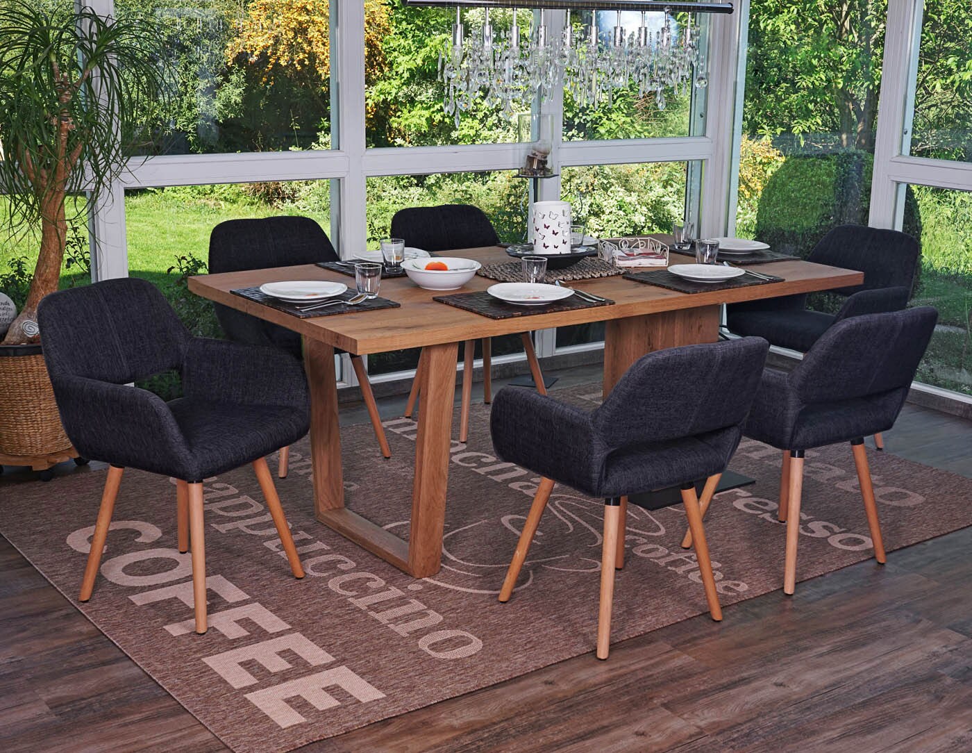 6er-Set Esszimmerstuhl MCW-A50 II, Stuhl Küchenstuhl, Retro 50er Jahre Design ~ Textil, dunkelgrau, helle Beine