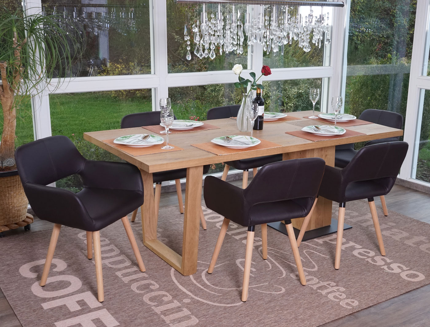 6er-Set Esszimmerstuhl MCW-A50 II, Stuhl K&uuml;chenstuhl, Retro 50er Jahre Design ~ Kunstleder, braun, helle Beine - Bild 1