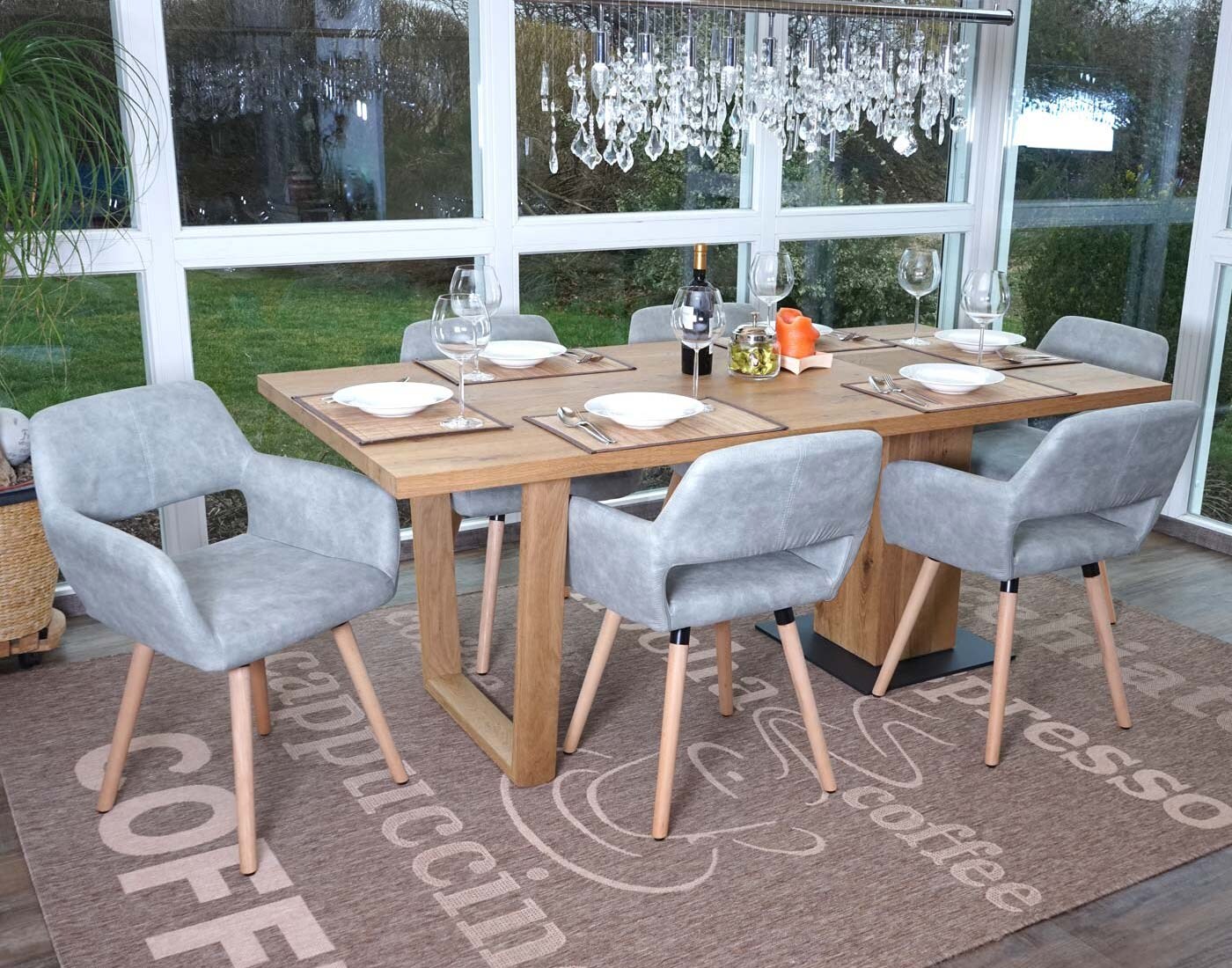 6er-Set Esszimmerstuhl MCW-A50 II, Stuhl Küchenstuhl, Retro 50er Jahre Design ~ Textil, vintage betongrau, helle Beine