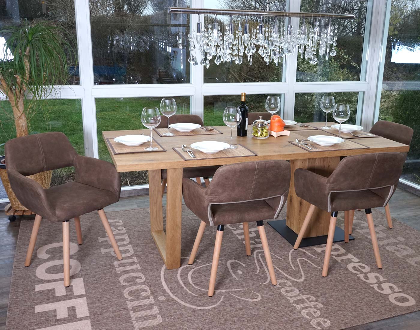 6er-Set Esszimmerstuhl MCW-A50 II, Stuhl K&uuml;chenstuhl, Retro 50er Jahre Design ~ Textil, vintage braun, helle Beine - Bild 1