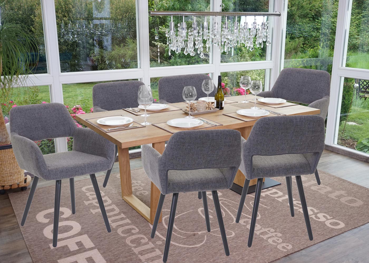 6er-Set Esszimmerstuhl MCW-A50 II, Stuhl K&uuml;chenstuhl, Retro 50er Jahre Design ~ Textil, grau, dunkle Beine - Bild 1