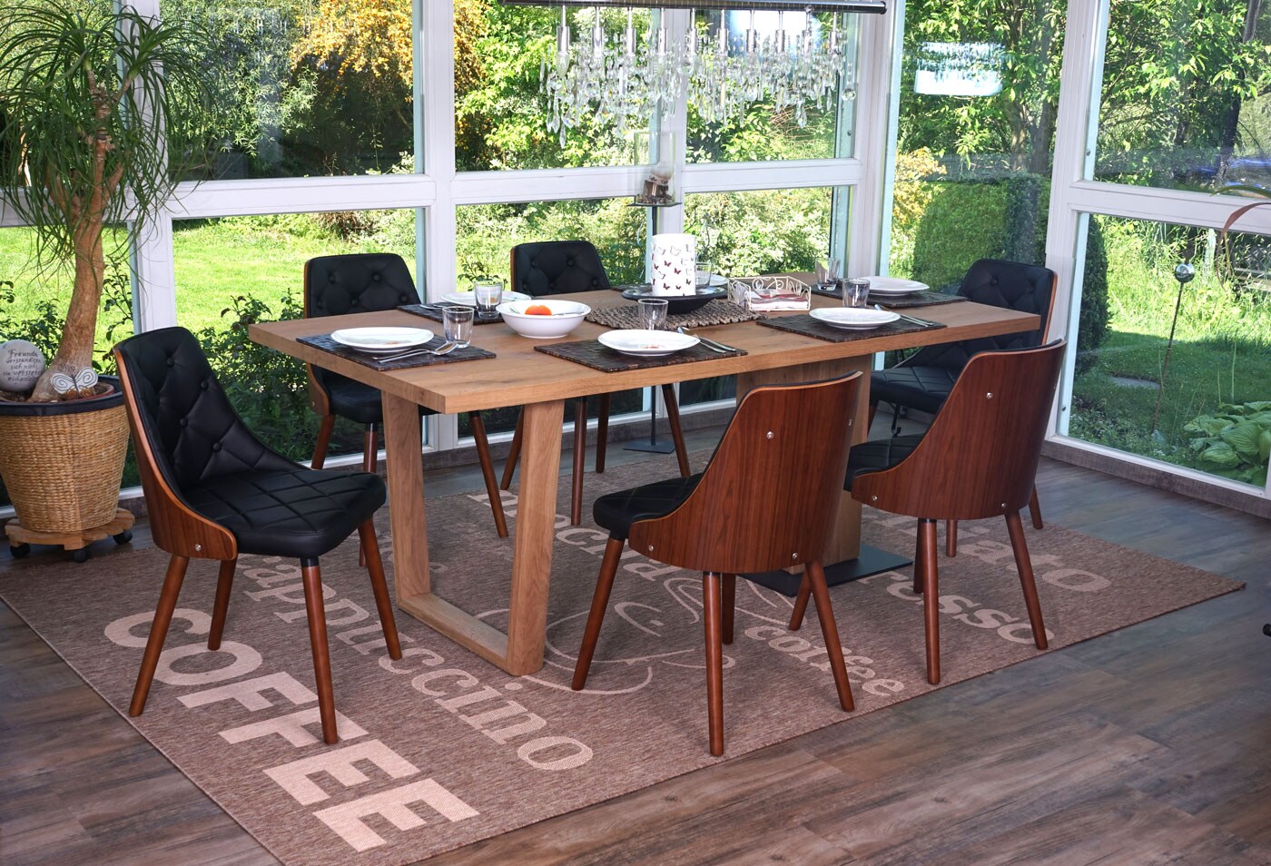 6er-Set Esszimmerstuhl MCW-A75, Besucherstuhl Küchenstuhl, Walnuss-Optik Bugholz ~ Kunstleder schwarz | 04057651107158