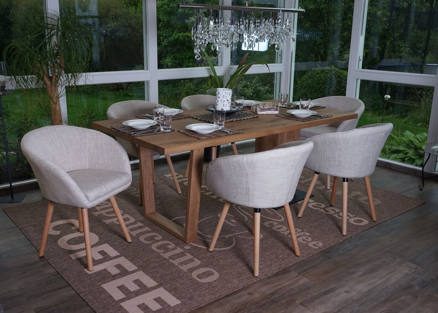 6er-Set Esszimmerstuhl Vaasa T633, Retro ~ Textil, creme/grau | 04057651107561