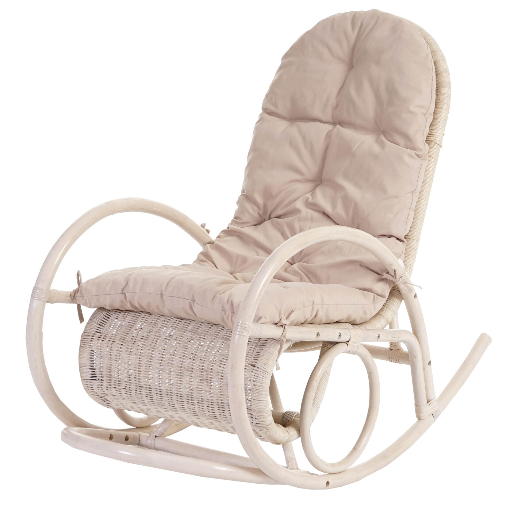 Schaukelstuhl Queluz, Schwingsessel Rattansessel, weiß ~ Auflage creme