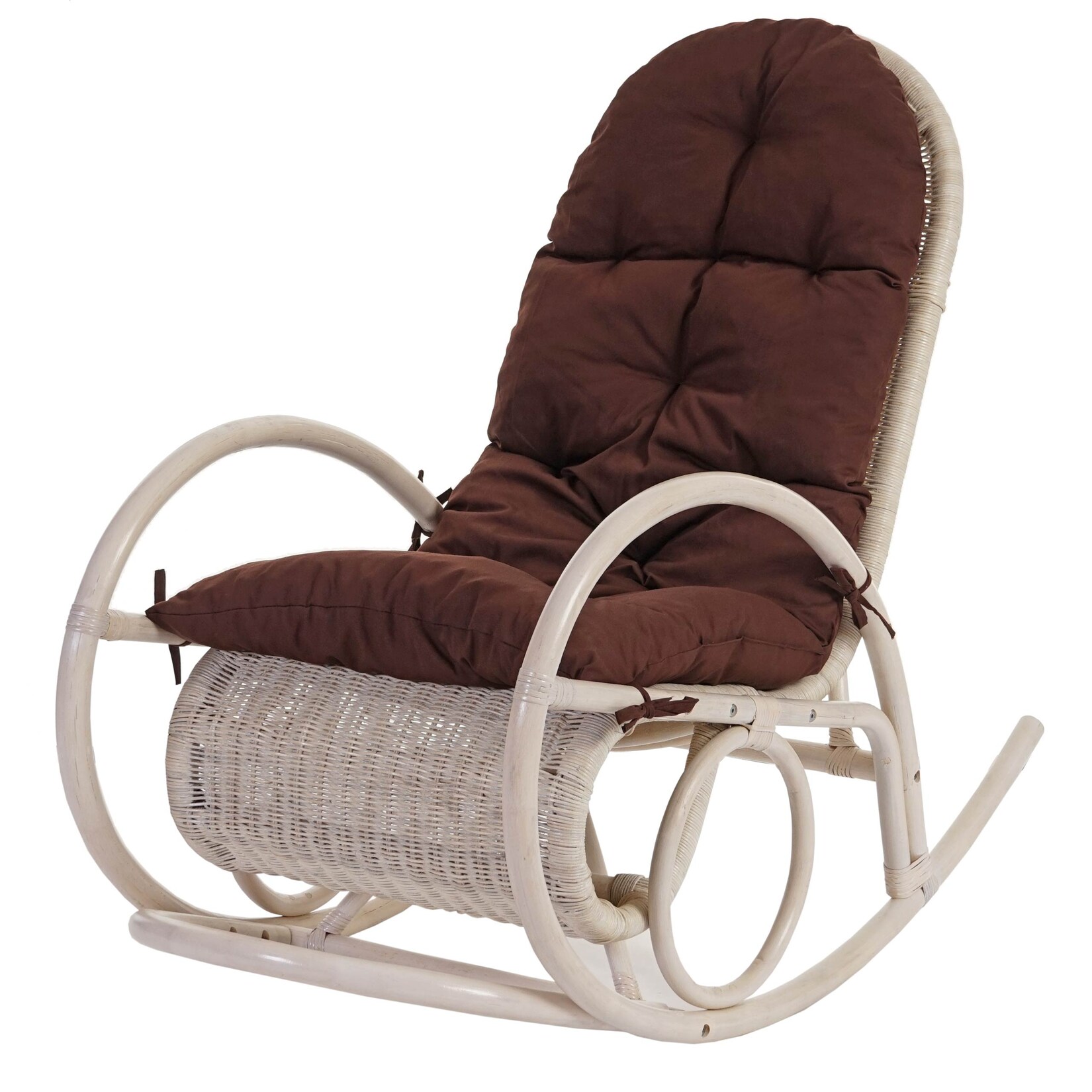 Schaukelstuhl Queluz, Schwingsessel Rattansessel, weiß ~ Auflage braun