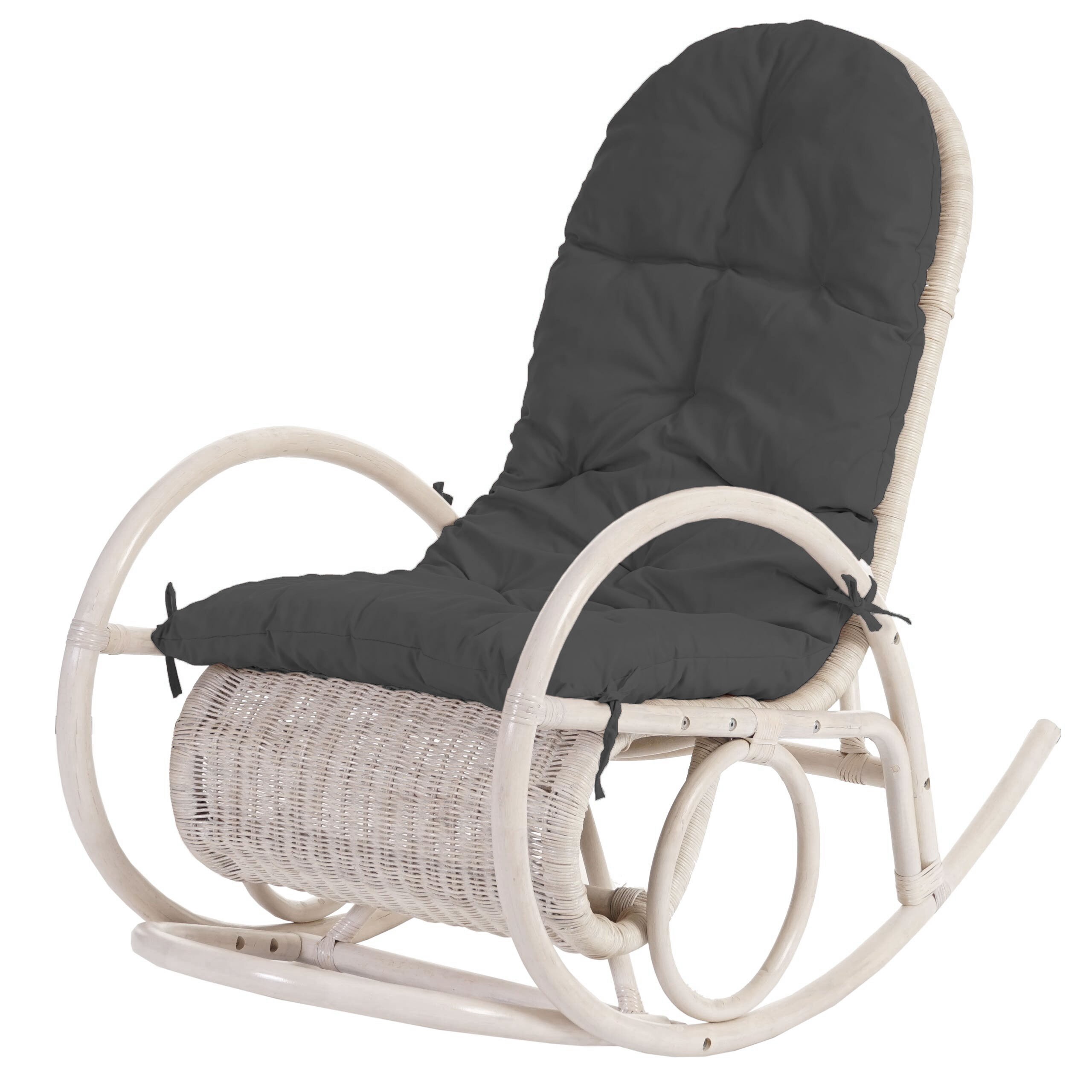 Schaukelstuhl Queluz, Schwingsessel Rattansessel, wei&szlig; ~ Auflage grau - Bild 1