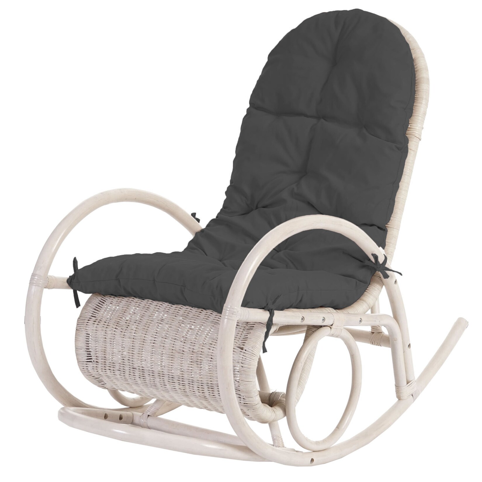 Schaukelstuhl Queluz, Schwingsessel Rattansessel, weiß ~ Auflage grau