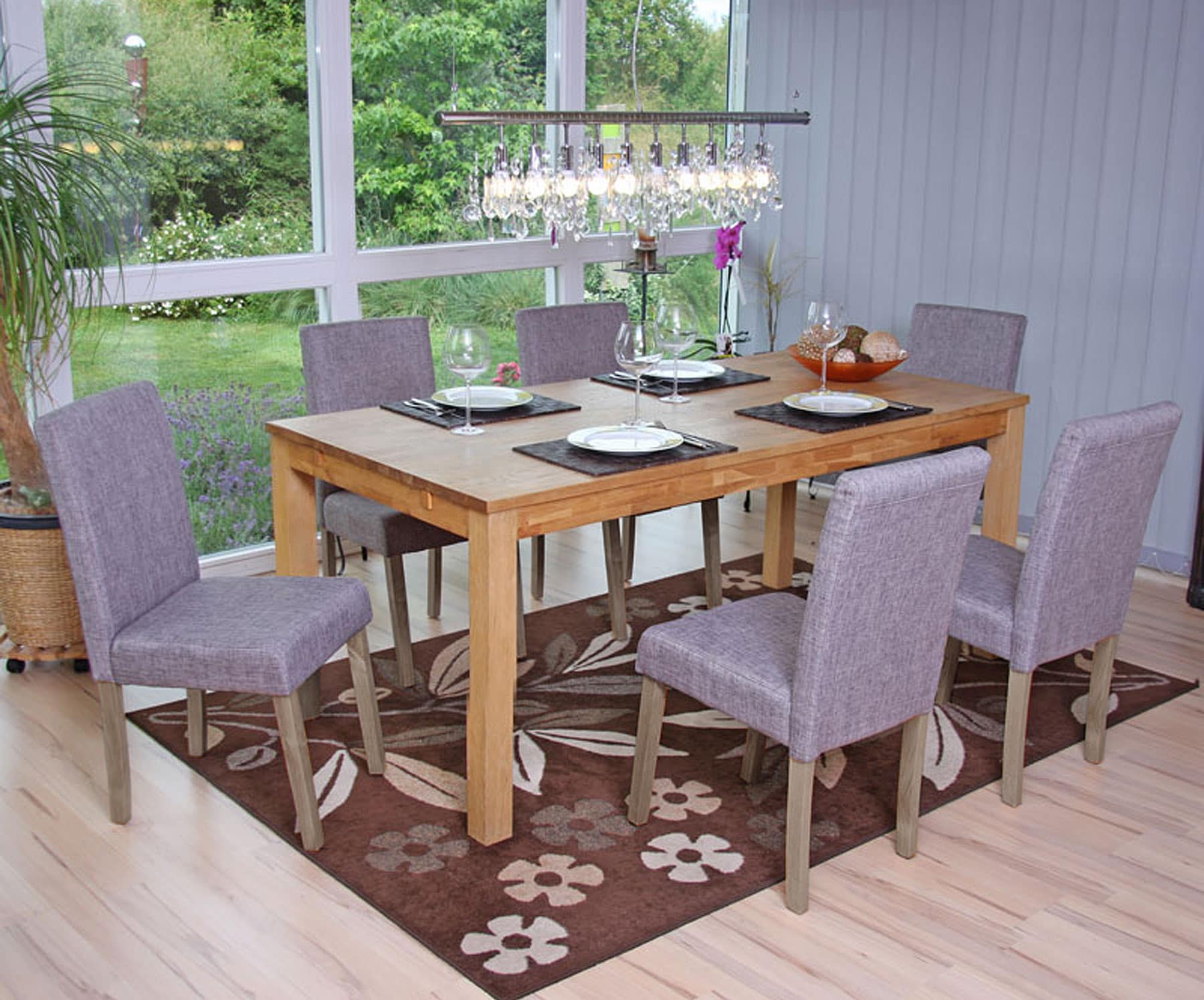 6er-Set Esszimmerstuhl Littau, Stuhl K&uuml;chenstuhl ~ Textil, grau, Beine Struktur - Eiche - Bild 1