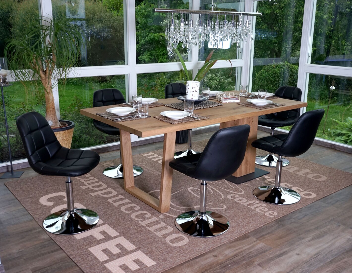 6er-Set Esszimmerstuhl MCW-A60, Drehstuhl Stuhl, Chrom ~ Kunstleder schwarz