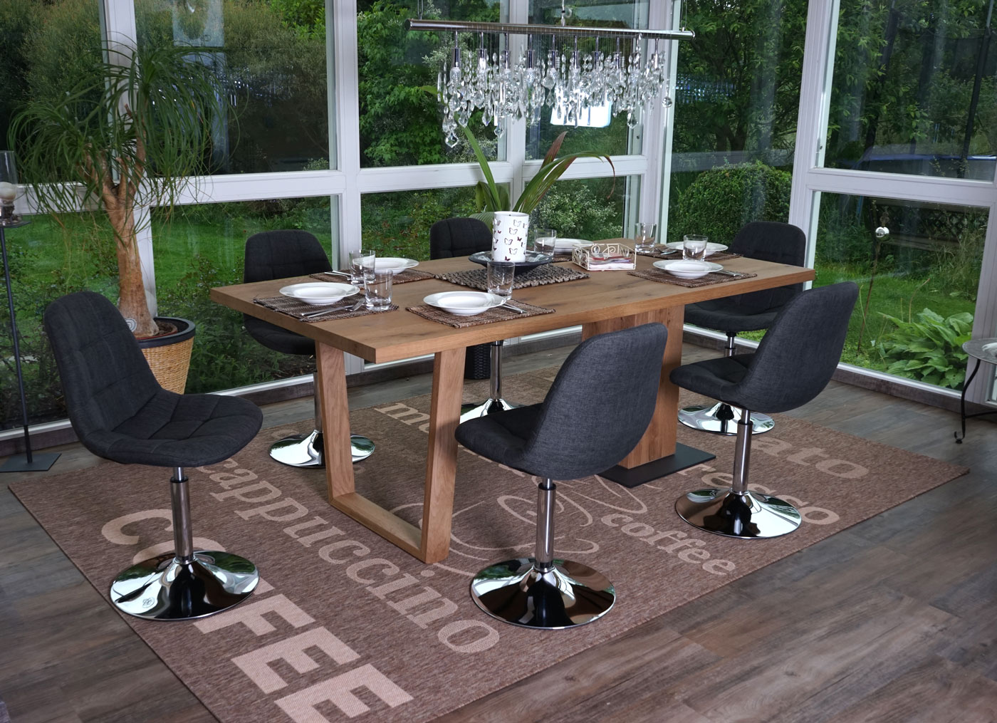 6er-Set Esszimmerstuhl MCW-A60, Drehstuhl Stuhl, Chrom ~ Textil dunkelgrau - Bild 1