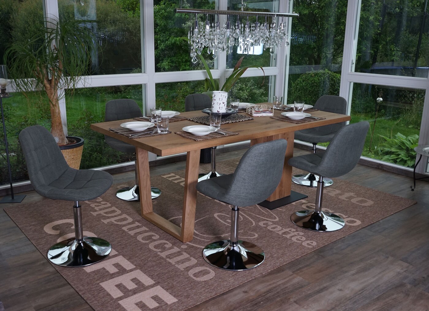 6er-Set Esszimmerstuhl MCW-A60, Drehstuhl Stuhl, Chrom ~ Textil hellgrau