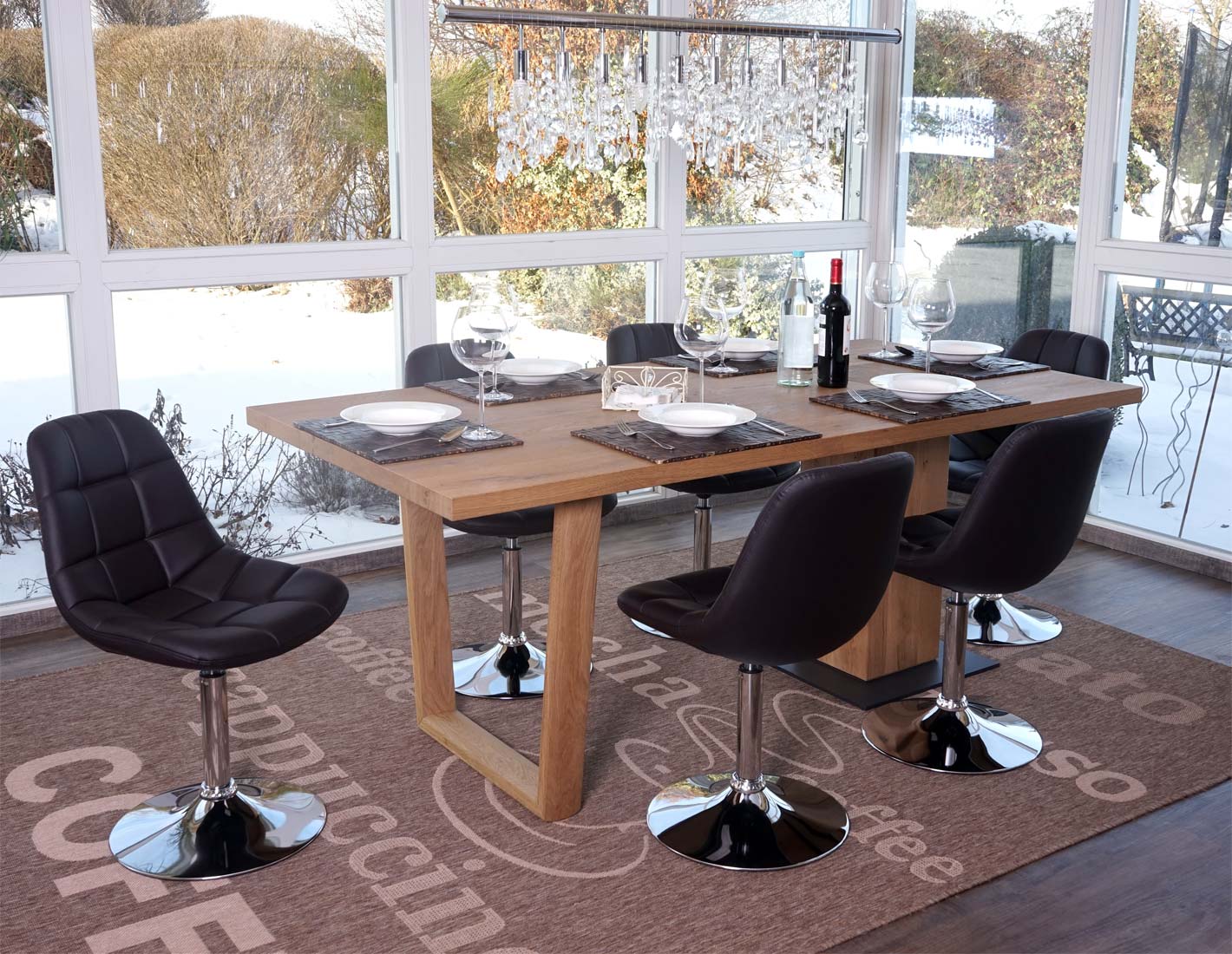 6er-Set Esszimmerstuhl MCW-A60, Stuhl Drehstuhl, Chrom ~ Kunstleder braun - Bild 1