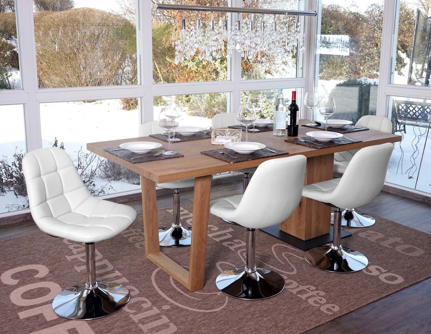 6er-Set Esszimmerstuhl MCW-A60, Stuhl Drehstuhl, Chrom ~ Kunstleder weiß | 04057651163635