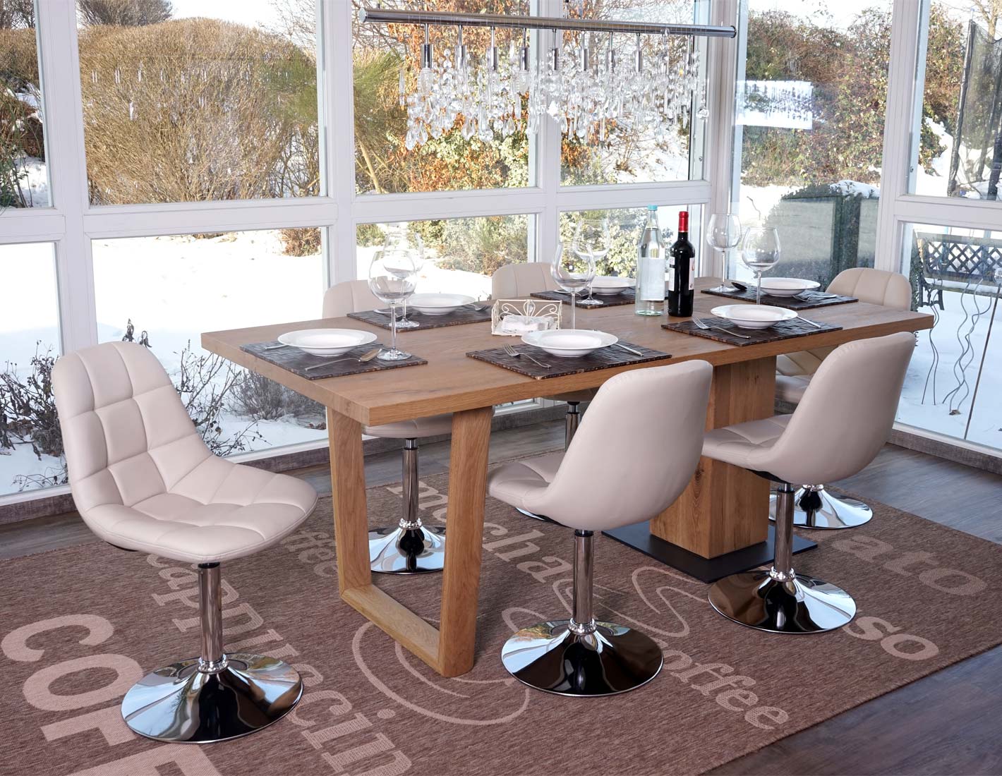 6er-Set Esszimmerstuhl MCW-A60, Stuhl Drehstuhl, Chrom ~ Kunstleder creme - Bild 1