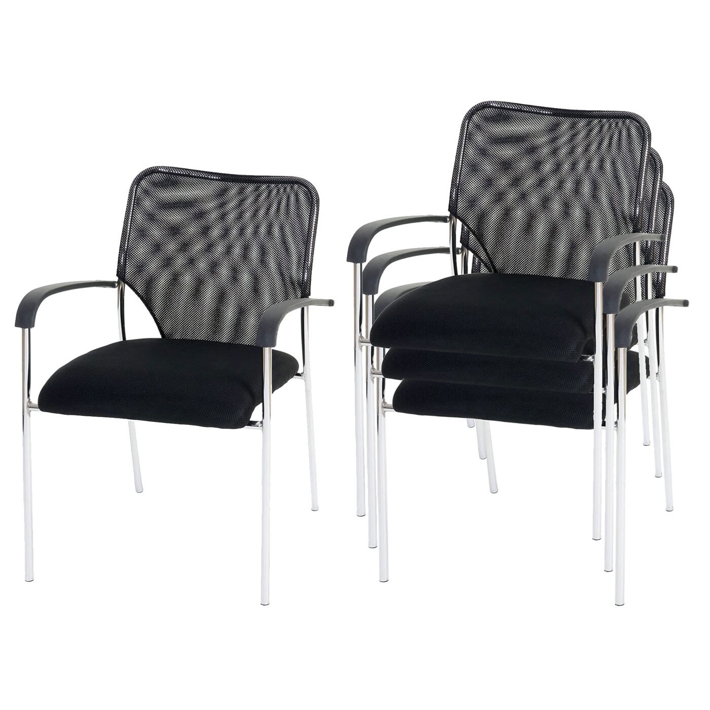 4er-Set Besucherstuhl Tucson, Konferenzstuhl stapelbar, Stoff/Textil ~ Sitz schwarz, Rückenfläche schwarz