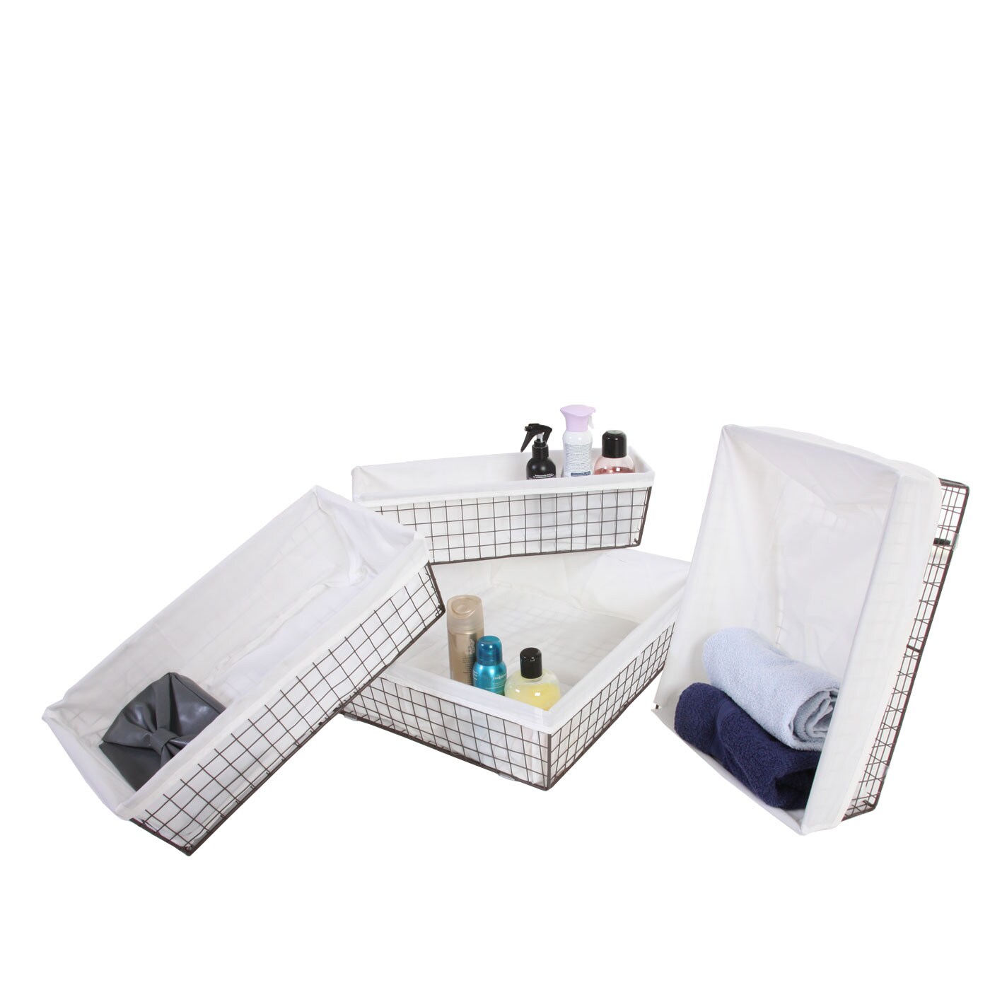 4er-Set Regalkorb Aarau, Badkorb Schrankkorb Aufbewahrung Ordnungshelfer, Metall mit Stoffbezug - Bild 1