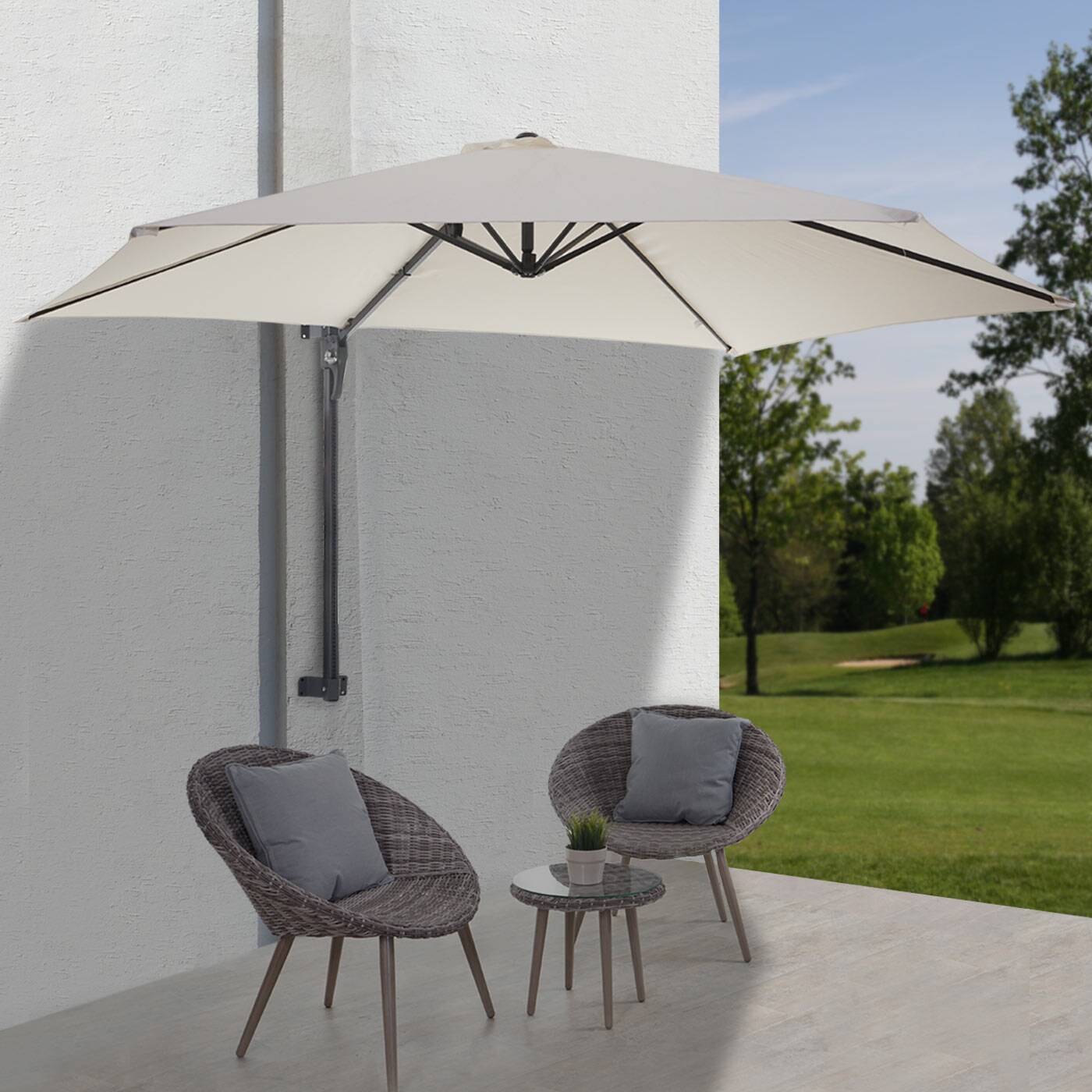 Wandschirm Acerra, Ampelschirm Balkonschirm Sonnenschirm, 3m neigbar, Polyester Alu/Stahl 9kg ~ creme