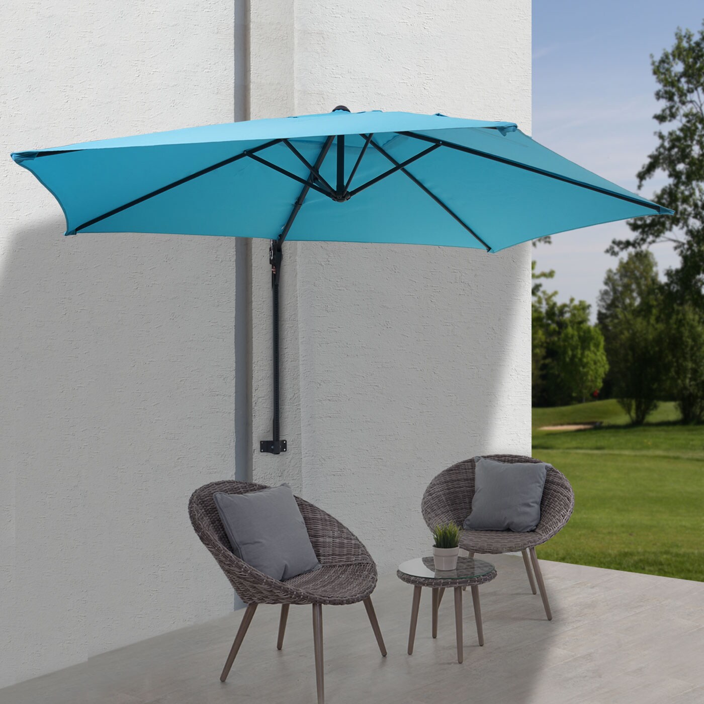 Wandschirm Acerra, Ampelschirm Balkonschirm Sonnenschirm, 3m neigbar, Polyester Alu/Stahl 9kg ~ türkis