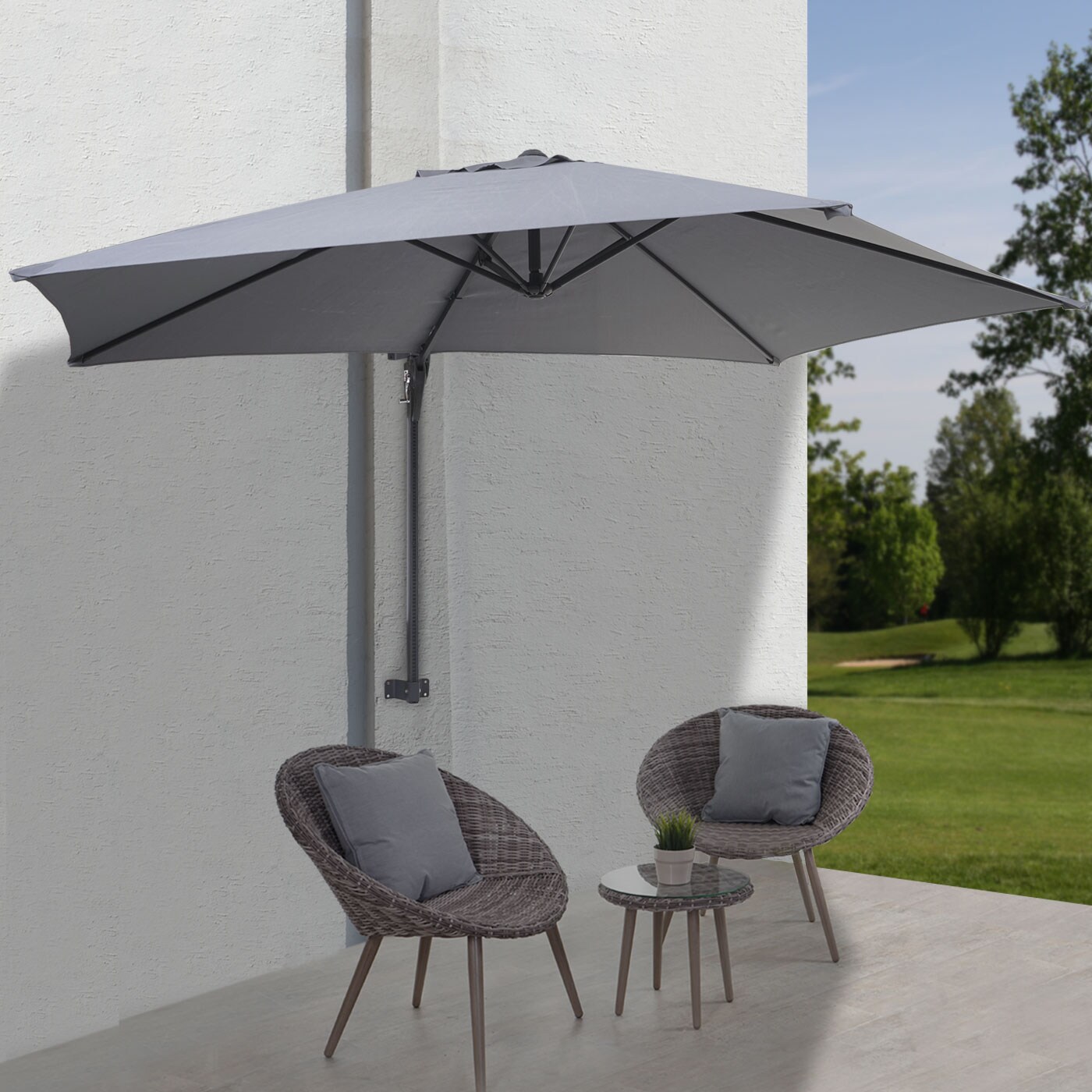 Wandschirm Acerra, Ampelschirm Balkonschirm Sonnenschirm, 3m neigbar, Polyester Alu/Stahl 9kg ~ grau