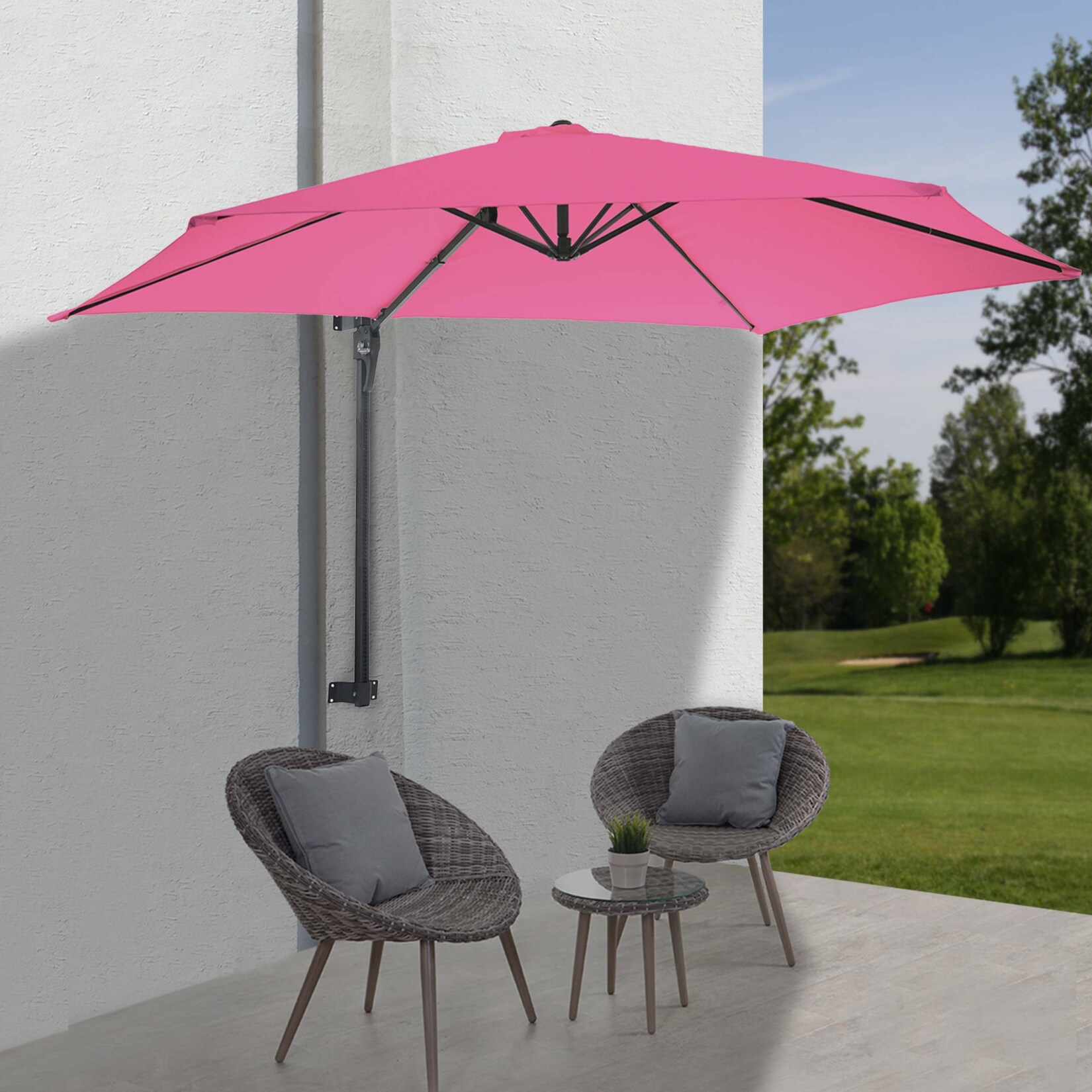 Wandschirm Acerra, Ampelschirm Balkonschirm Sonnenschirm, 3m neigbar, Polyester Alu/Stahl 9kg ~ pink-rosarot | 04057651546988