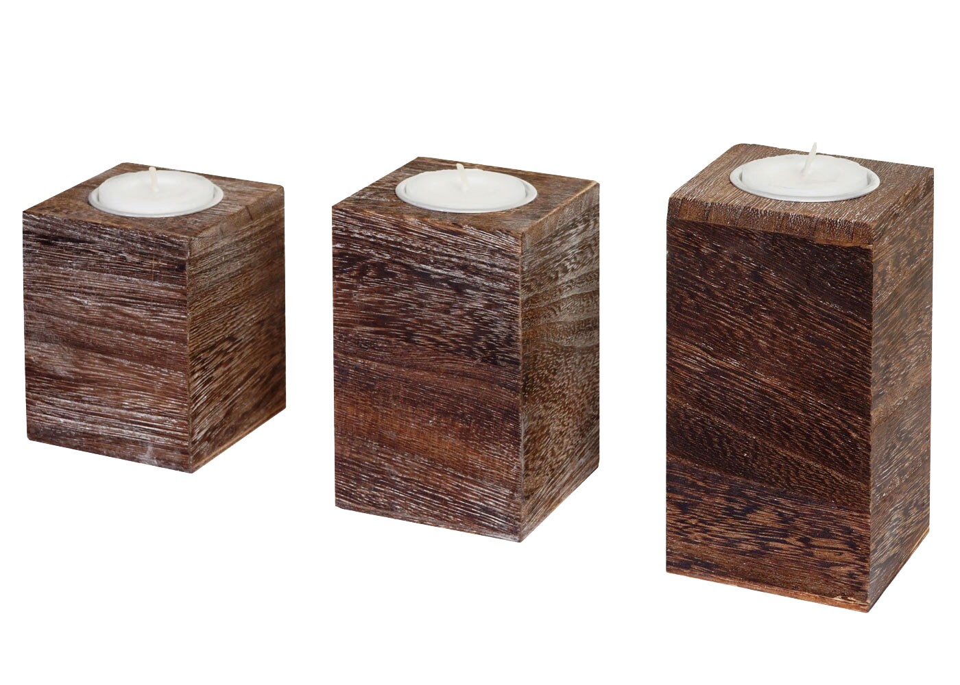 3er Set S+M+L Teelichthalter MCW-C58, Teelichtst&auml;nder, Shabby-Look Vintage ~ braun - Bild 1