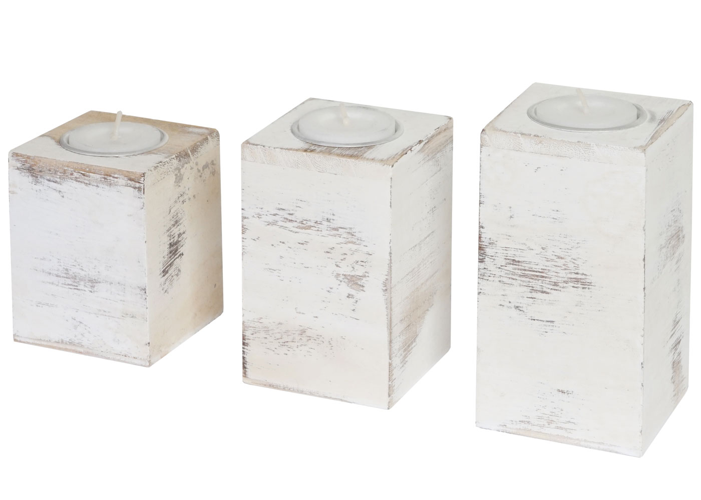 3er Set S+M+L Teelichthalter MCW-C58, Teelichtst&auml;nder, Shabby-Look Vintage ~ wei&szlig; - Bild 1