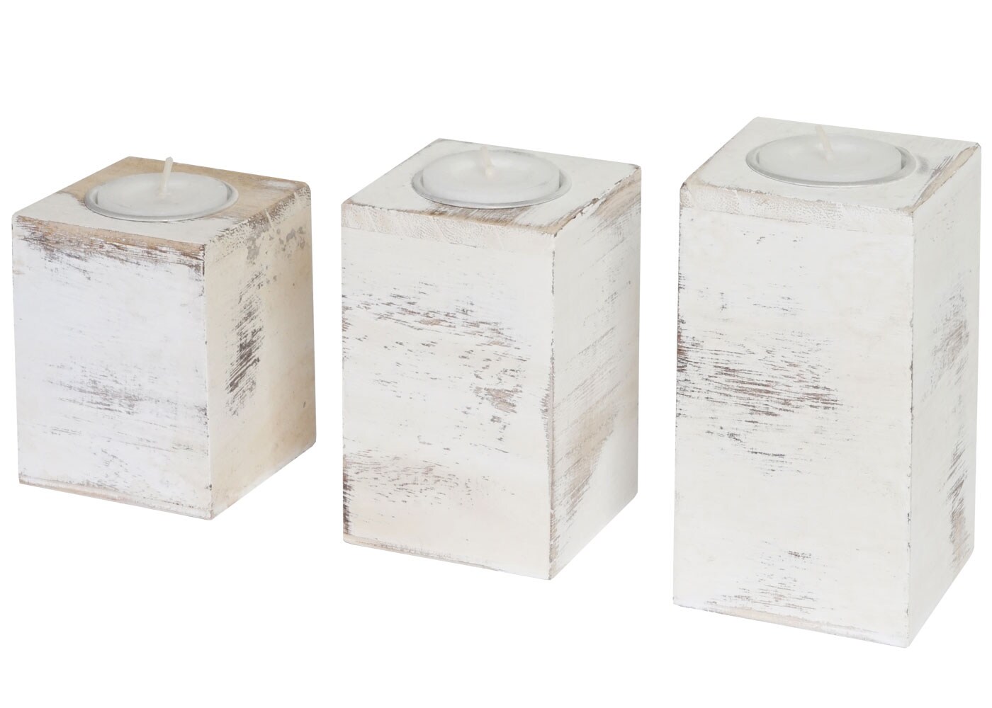 3er Set S+M+L Teelichthalter MCW-C58, Teelichtständer, Shabby-Look Vintage ~ weiß | 04057651141213