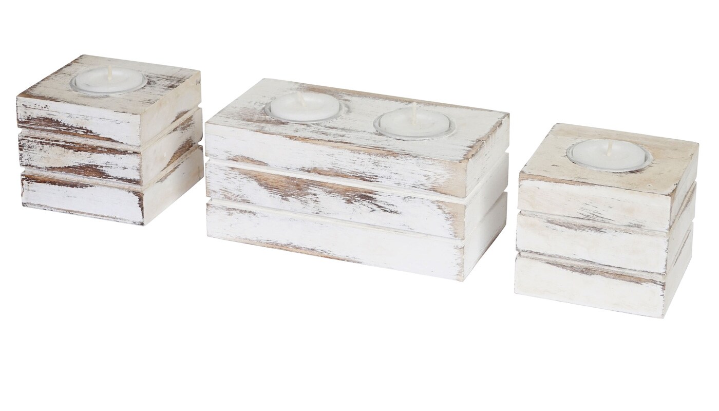 2-1-1 Set Teelichtst&auml;nder Tolve, Teelichthalter, Shabby-Look Vintage ~ wei&szlig; - Bild 1