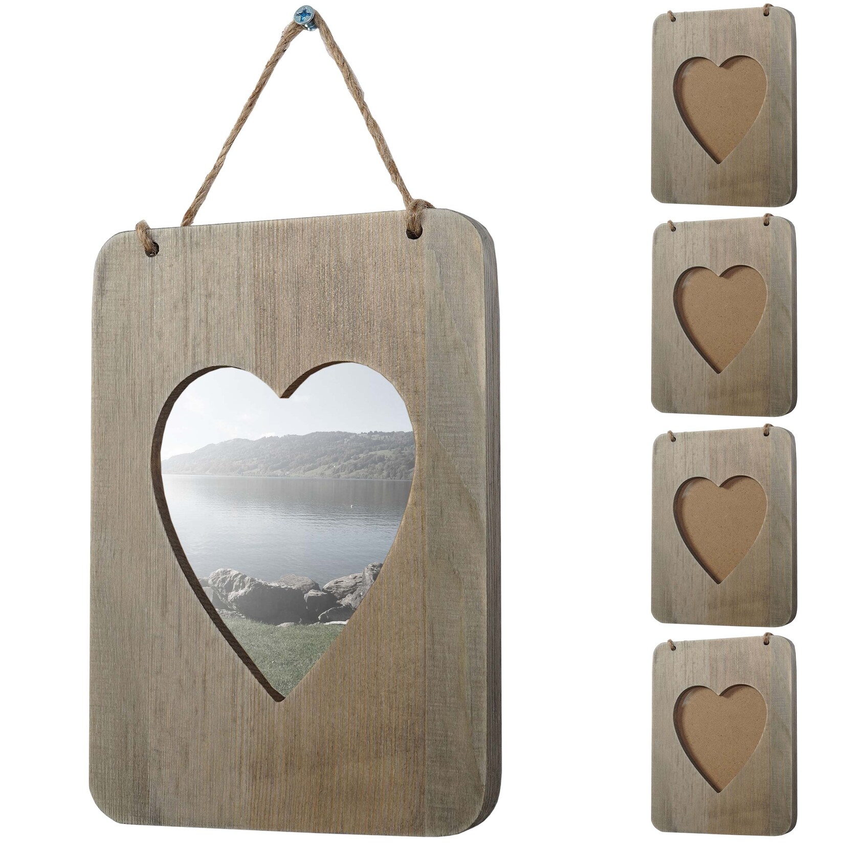 5er-Set Bilderrahmen Kranj, Fotorahmen Holzrahmen Wand-Rahmen Set, Shabby-Look Landhaus, Herz | 04057651110745