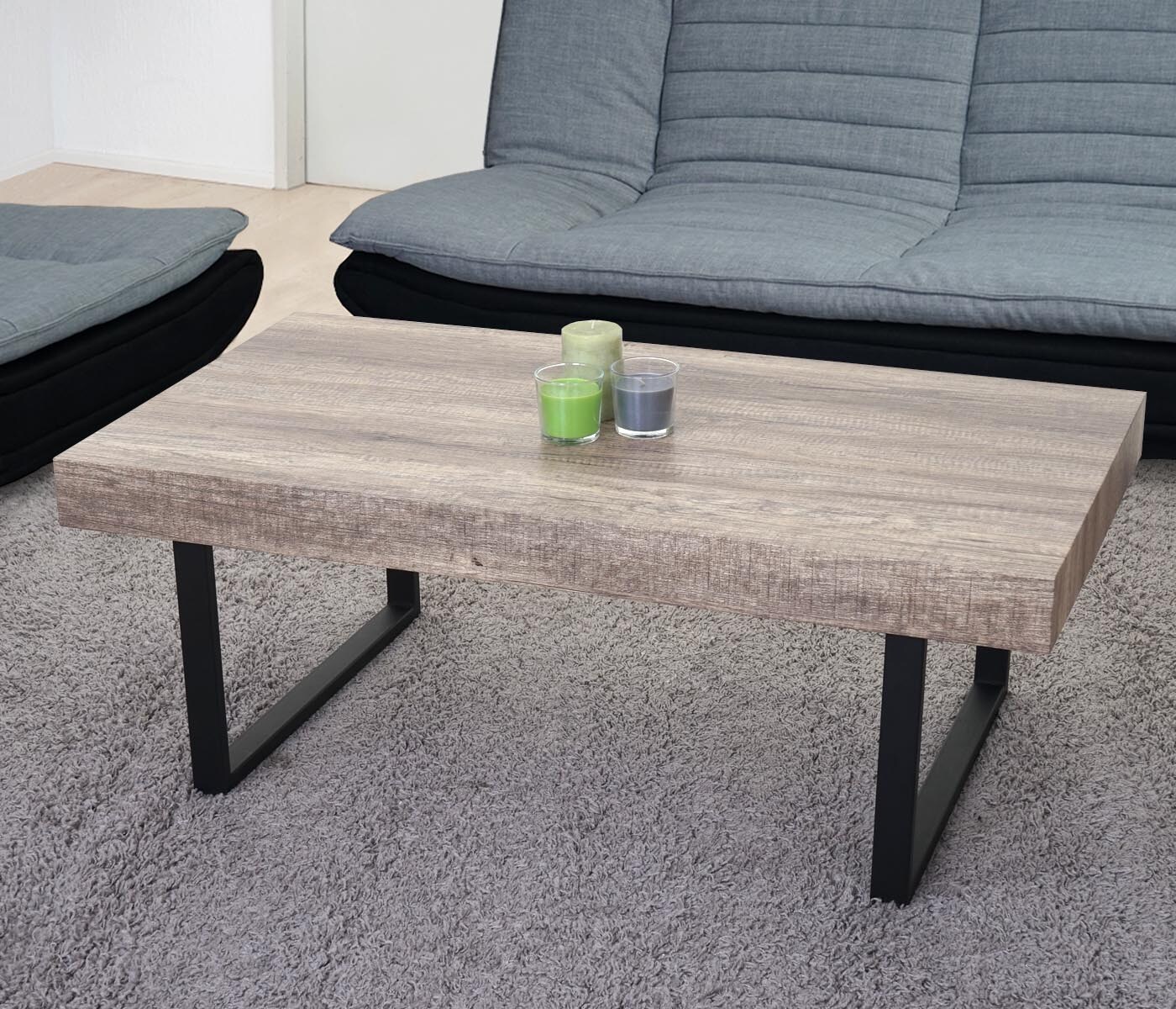 Couchtisch Genk H576, Wohnzimmertisch, 40x110x60cm, MVG-zertifiziert ~ Wildeiche, dunkle Metall-Füße